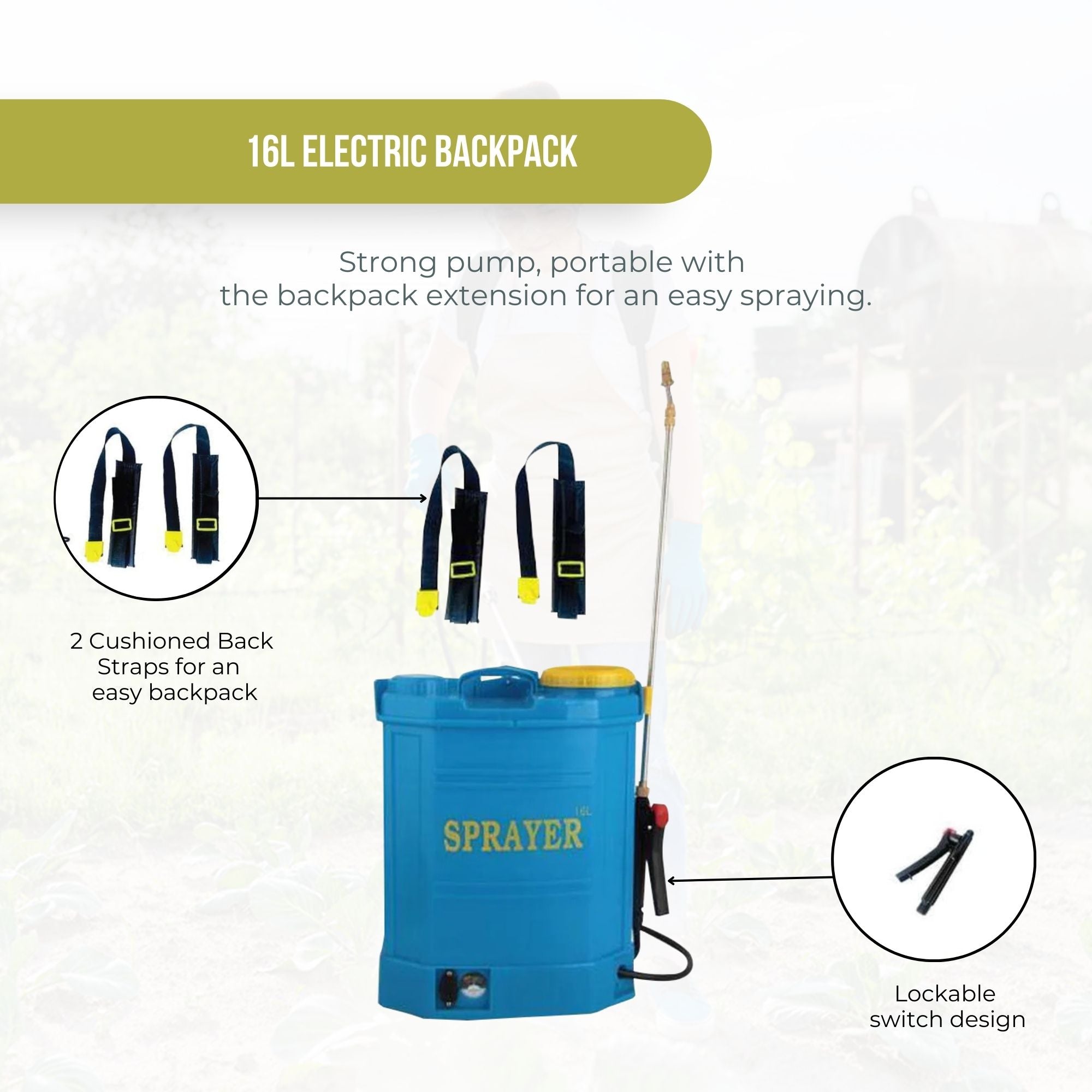 16L Rechargeable Backpack Pressure Sprayer - Portable Electric Garden Weed Pump 4