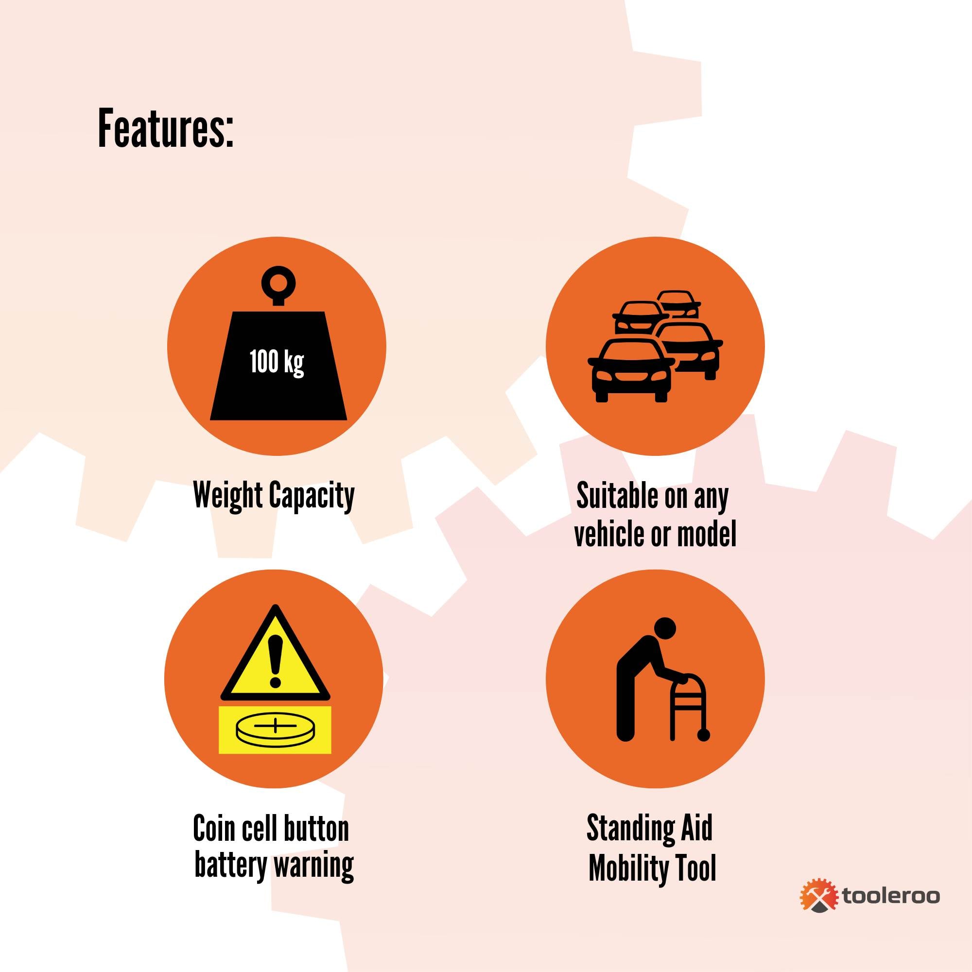 1x Car Cane Door Handle - Portable Elderly Standing Aid LED Flashlight Hammer Tool 7