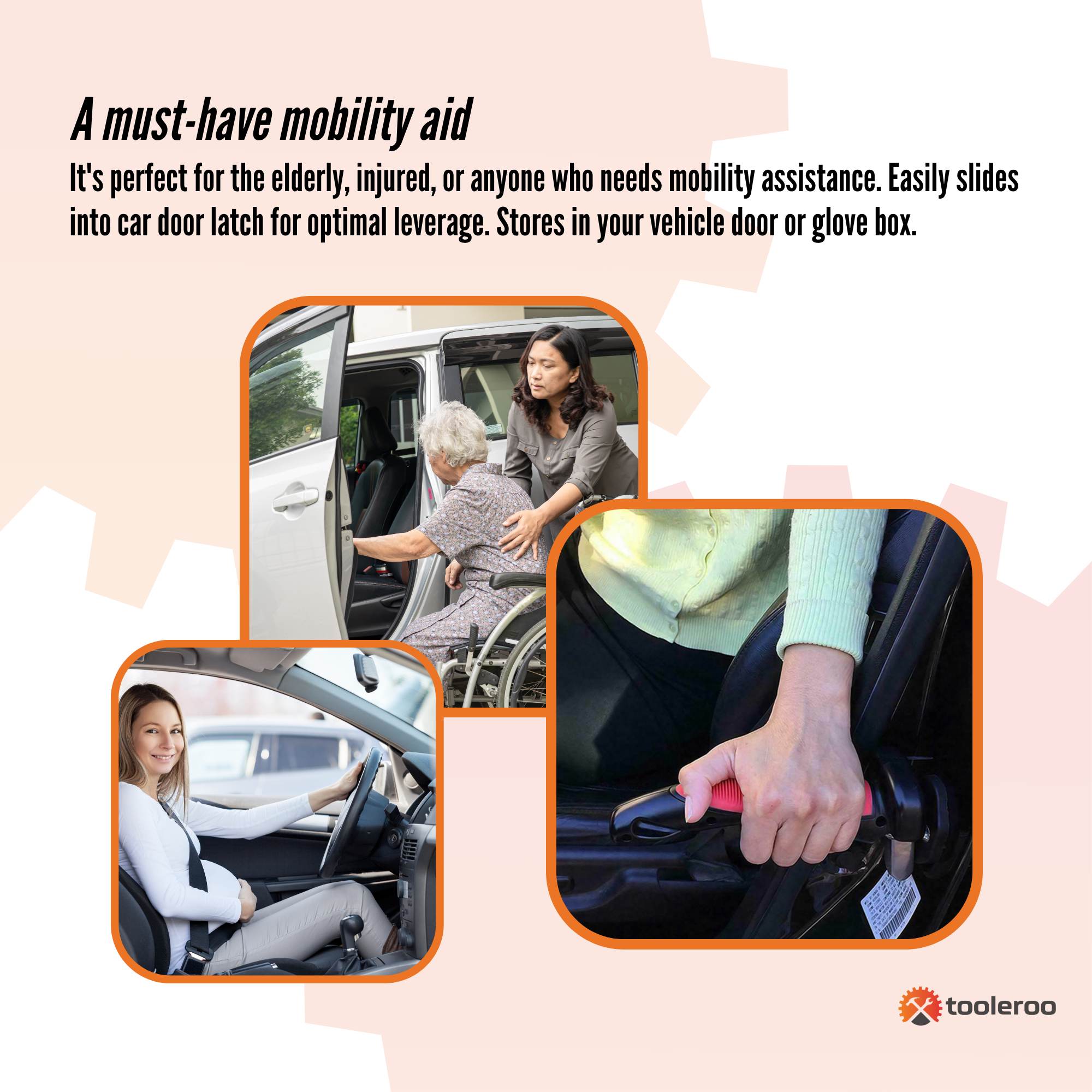 1x Car Cane Door Handle - Portable Elderly Standing Aid LED Flashlight Hammer Tool 3