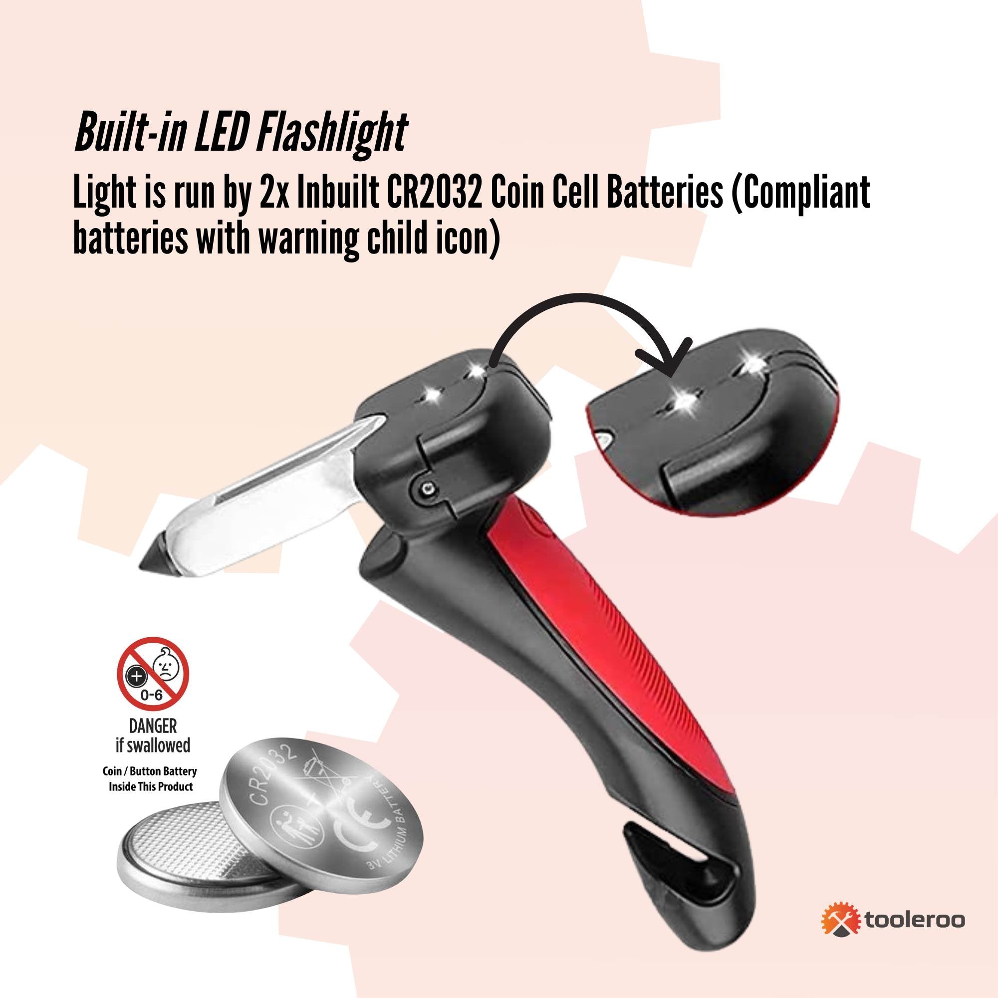 1x Car Cane Door Handle - Portable Elderly Standing Aid LED Flashlight Hammer Tool 5