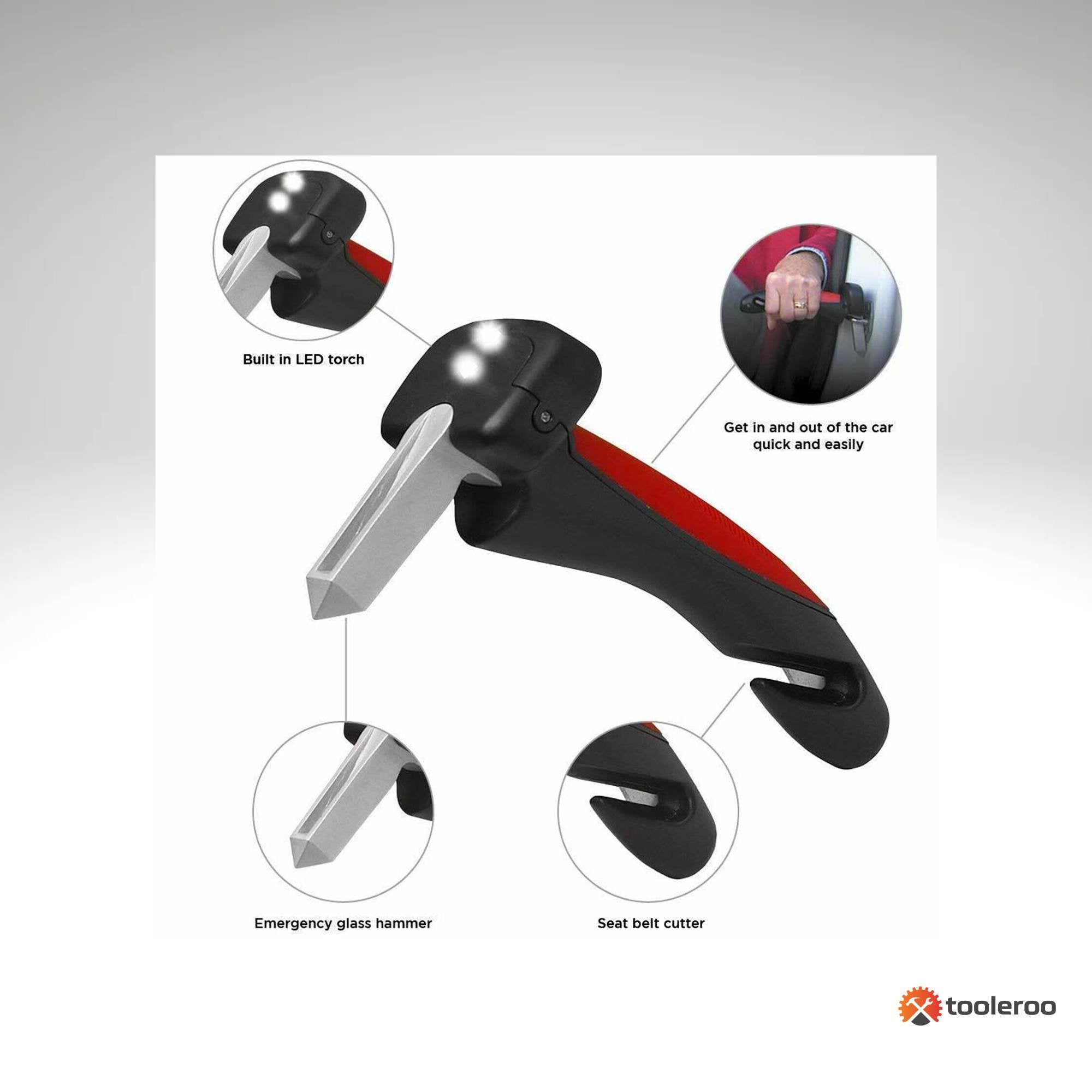 1x Car Cane Door Handle - Portable Elderly Standing Aid LED Flashlight Hammer Tool 6