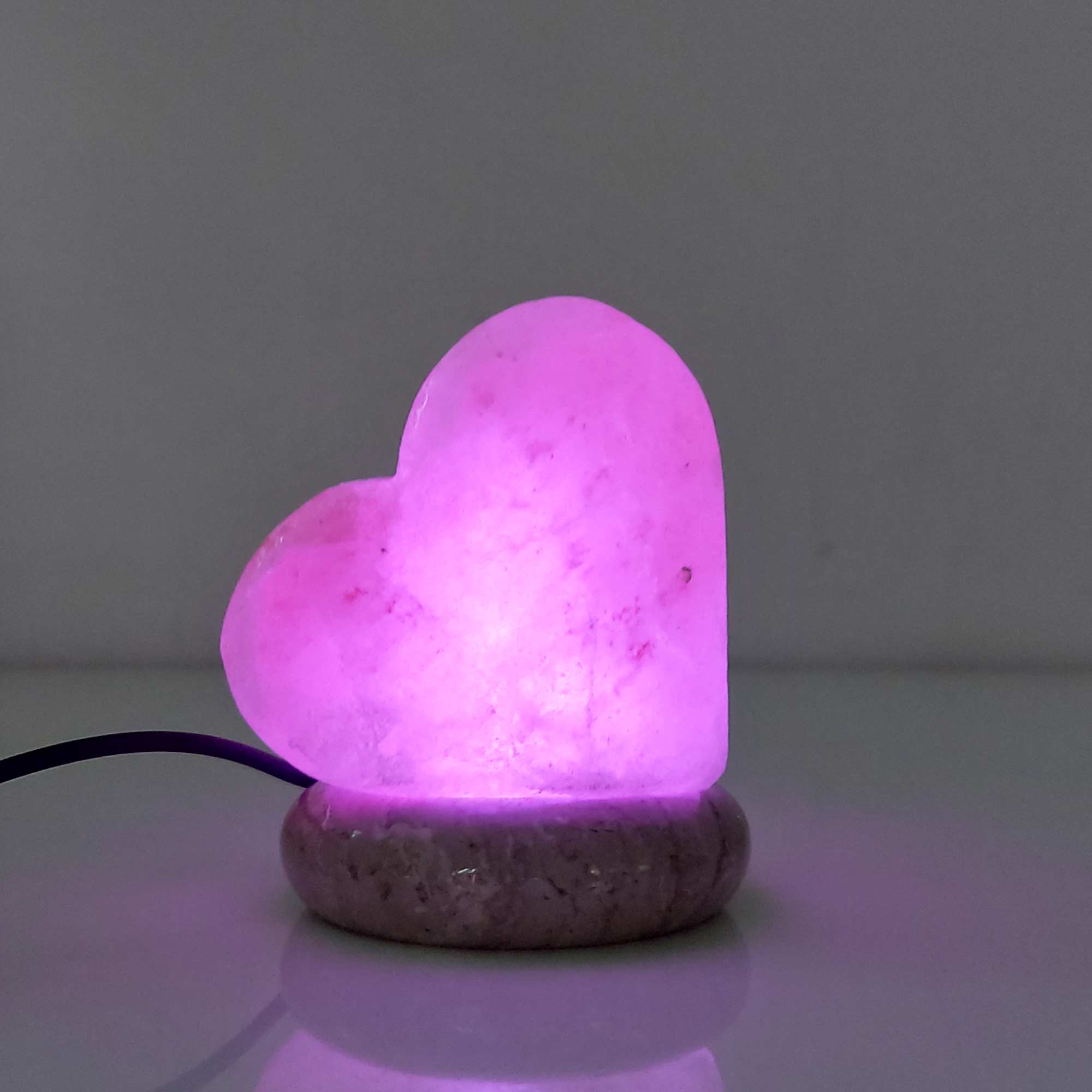 USB Colour Changing Salt Himalayan Lamp - Heart Love Shape Pink Rock LED Light 12