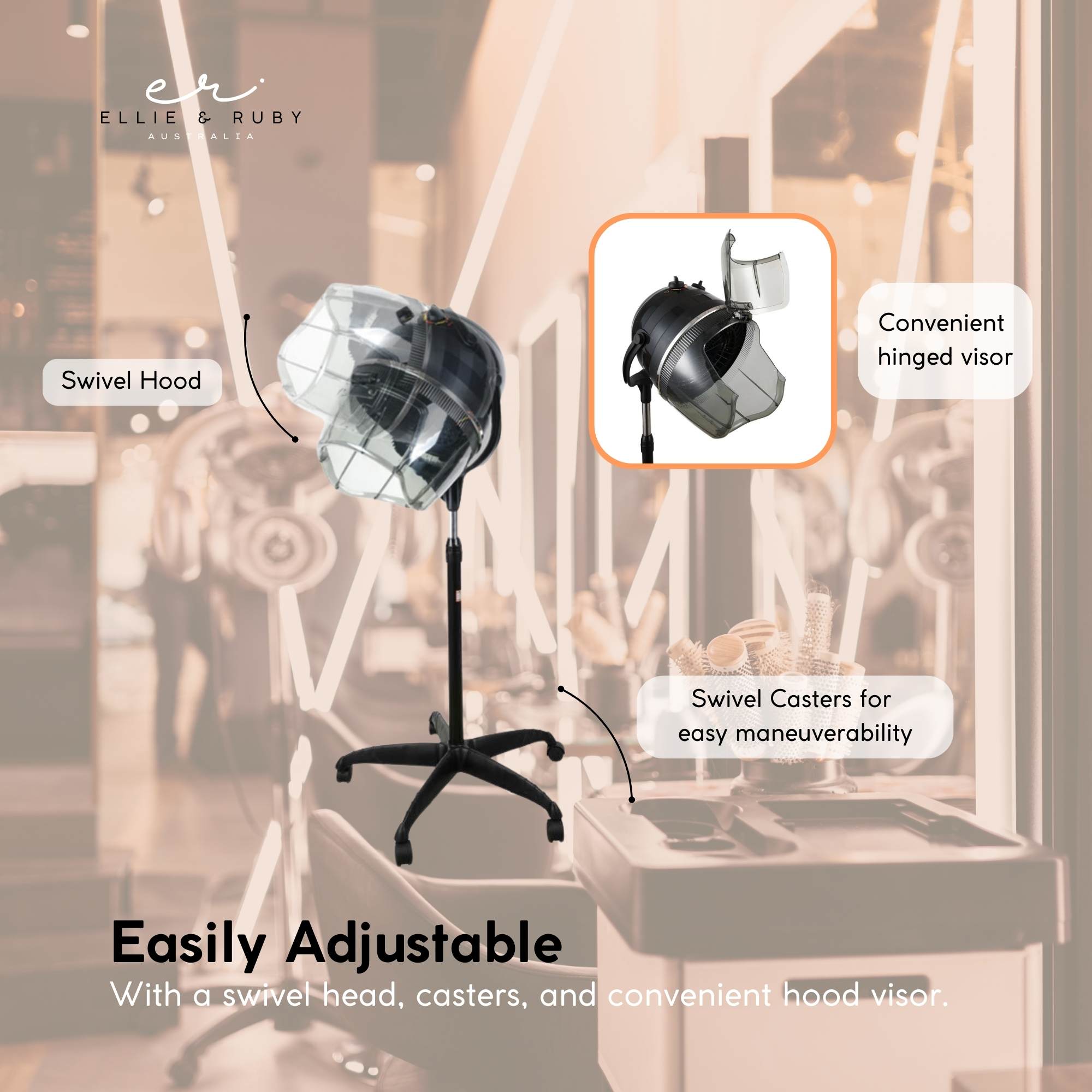 Ellie & Ruby Free Standing Hair Dryer Hood Bonnet Adjustable Salon Hairdryer 4