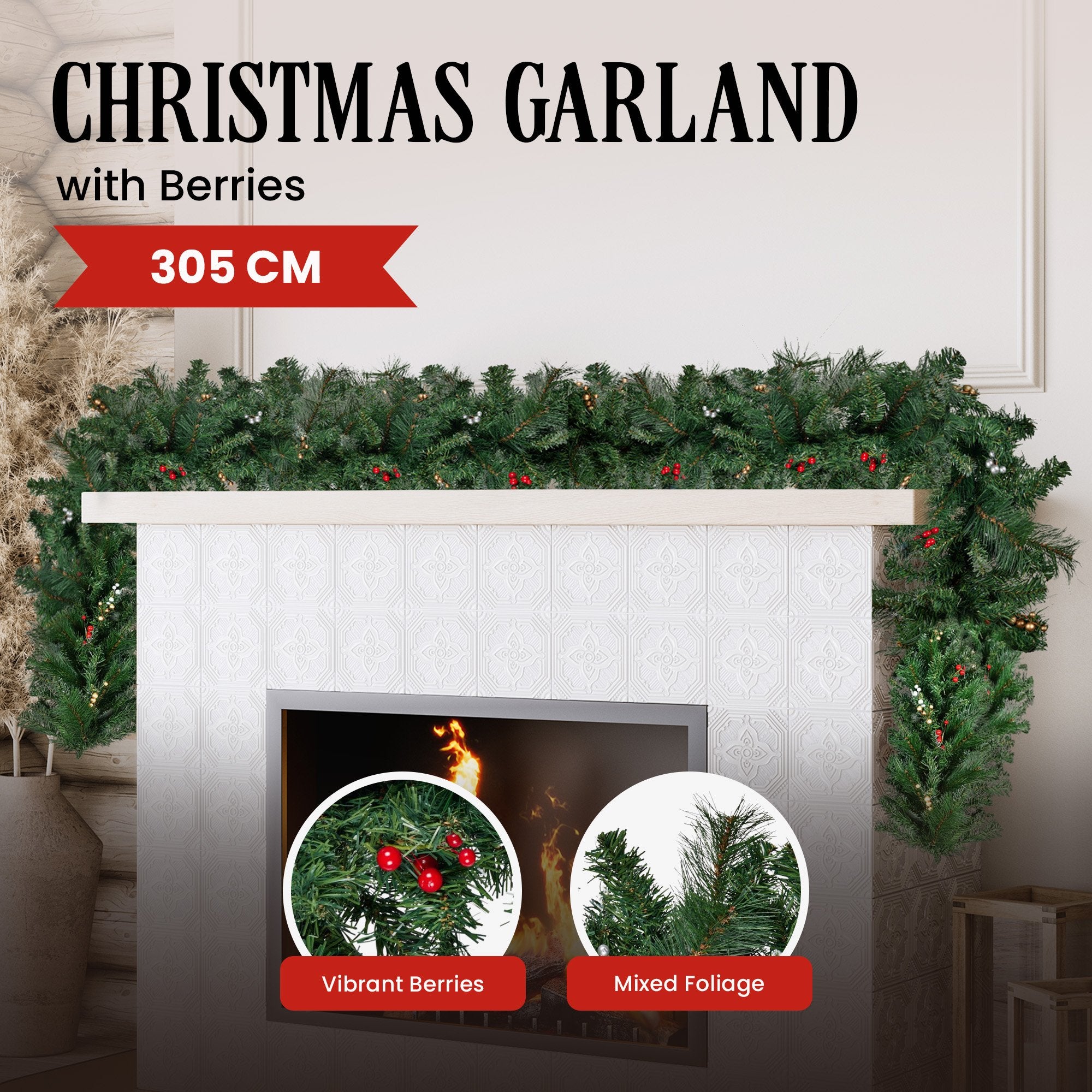 Christabelle 305cm Extra Long Christmas Garland with Berries