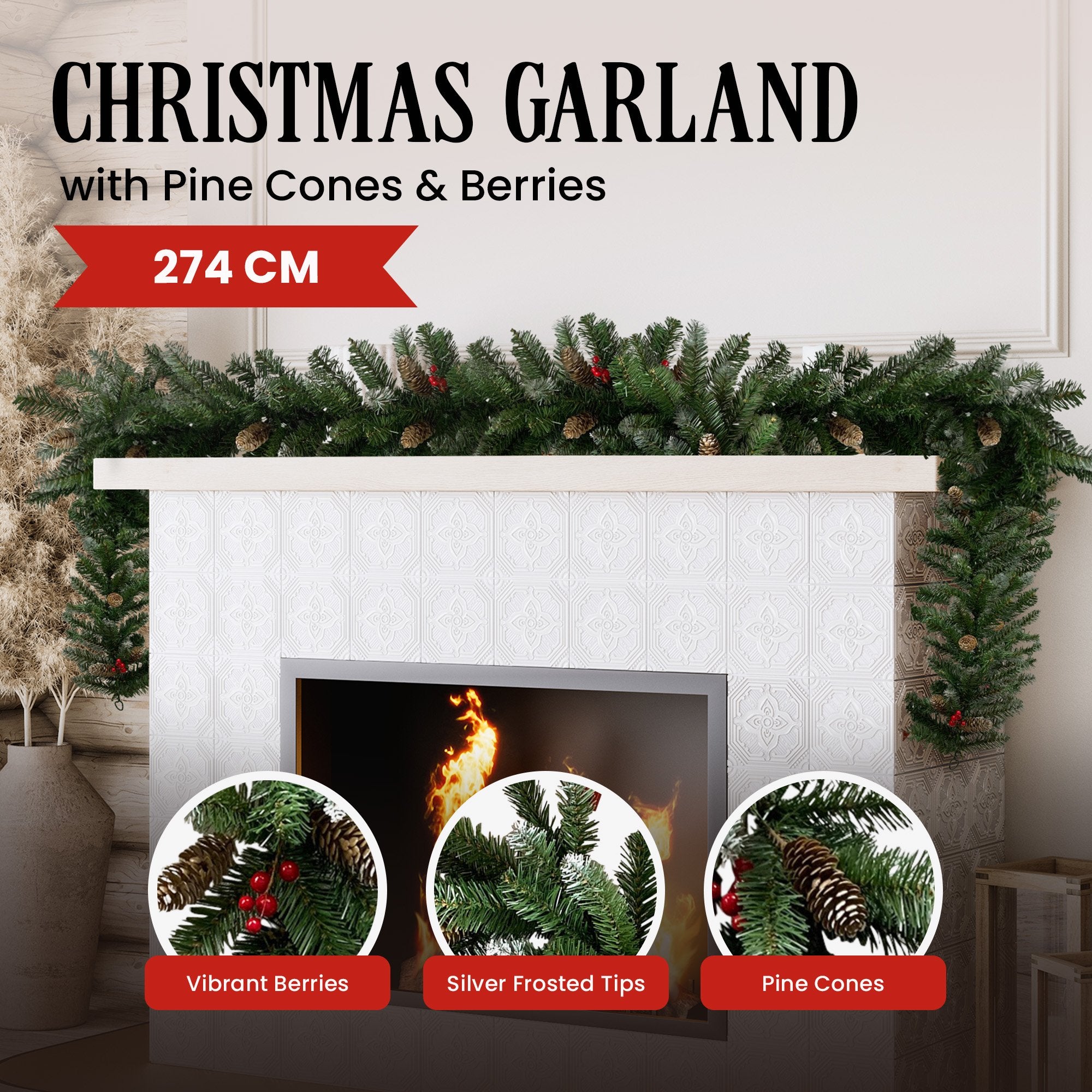 Christabelle 274cm Christmas Garland with Pine Cones & Berries 3