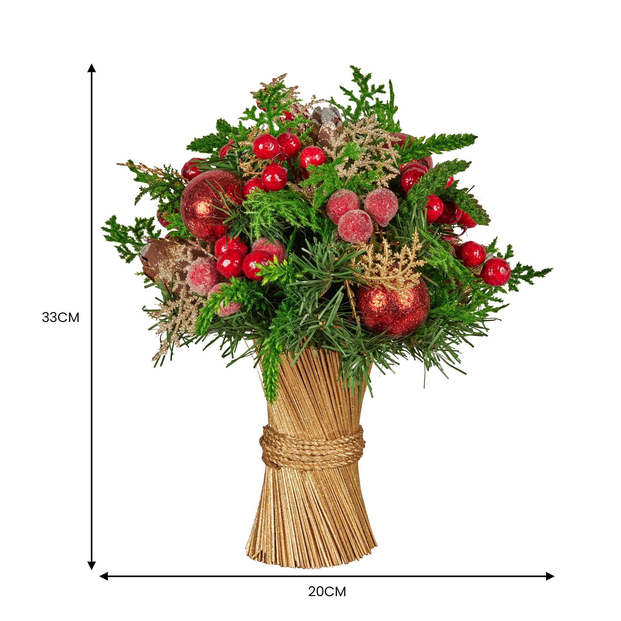Christabelle 33cm Christmas Bouquet Pre-Decorated Holiday Floral Arrangement with Berries, Baubles & Pine Cones Festive Tabletop Centrepiece Decoration 4