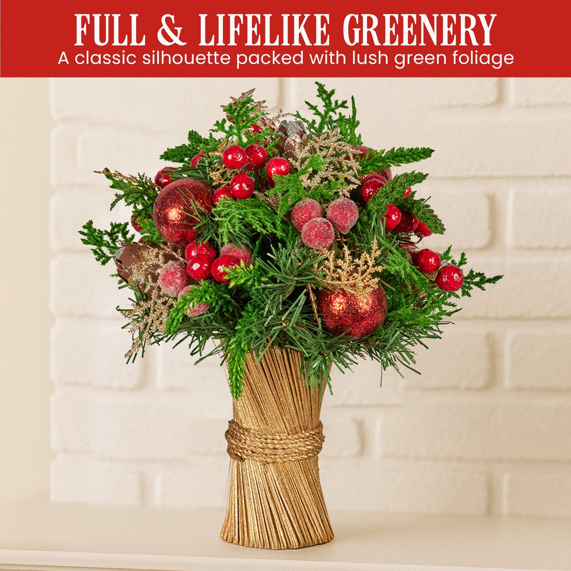 Christabelle 33cm Christmas Bouquet Pre-Decorated Holiday Floral Arrangement with Berries, Baubles & Pine Cones Festive Tabletop Centrepiece Decoration 5