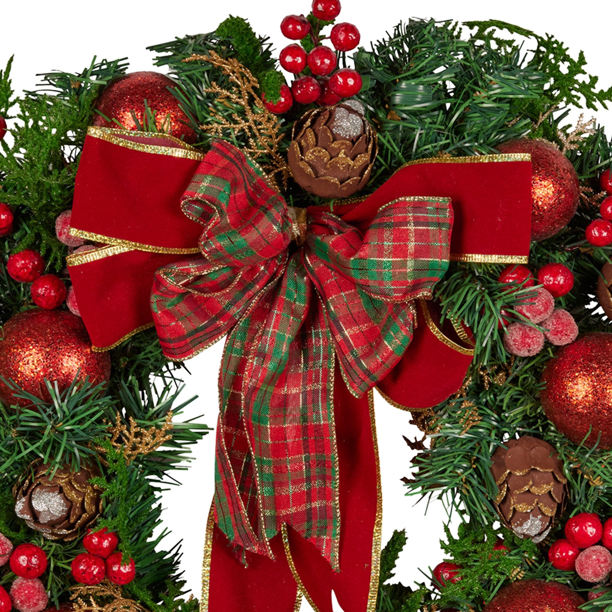 Christabelle 71cm Christmas Wreath Lush Green Holiday Door Wreath with Red Berries, Baubles & Pine Cones Pre-Decorated Festive Wall or Front Door Decoration 3