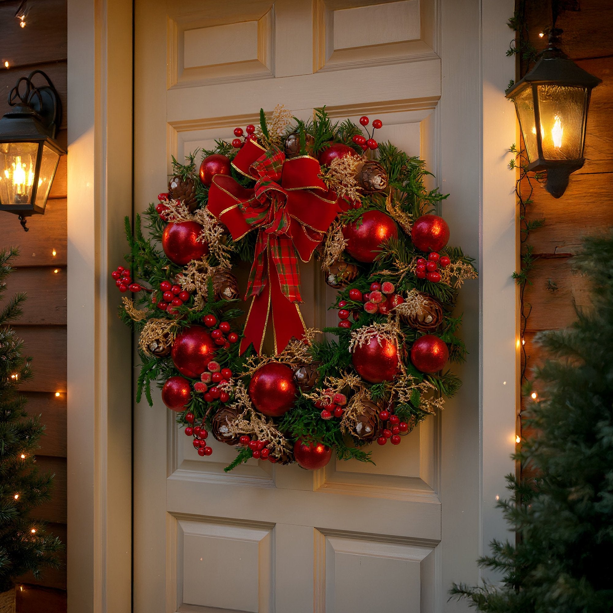 Christabelle 71cm Christmas Wreath Lush Green Holiday Door Wreath with Red Berries, Baubles & Pine Cones Pre-Decorated Festive Wall or Front Door Decoration 10