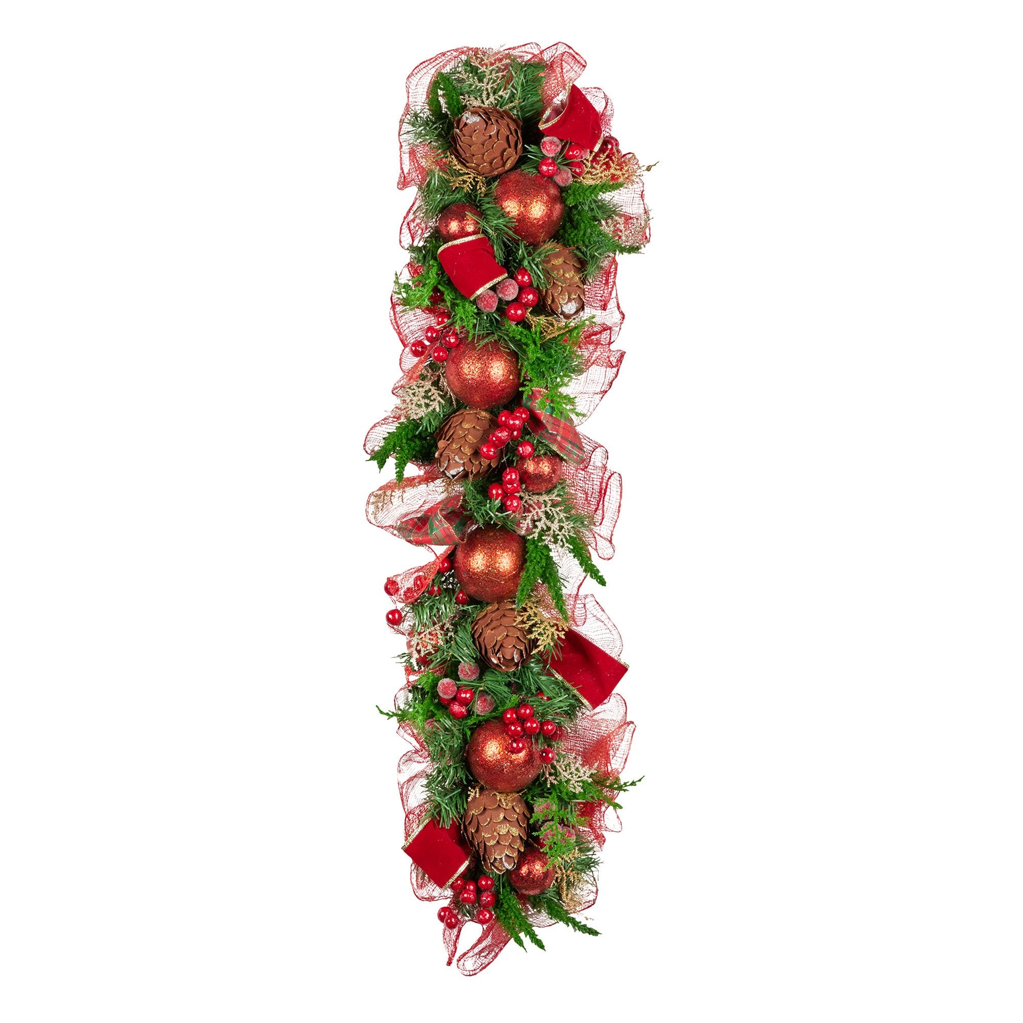 Christabelle 100cm Christmas Garland Lush Green Holiday Garland w/ Red Berries, Baubles & Pine Cones Pre-Decorated Festive Shelf or Banister Decoration