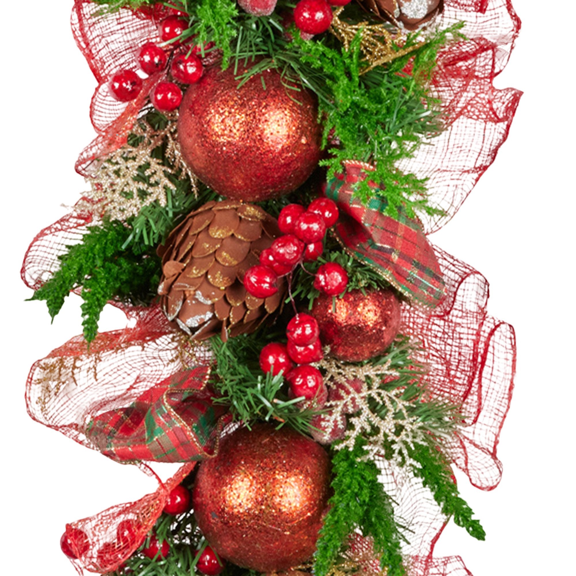 Christabelle 100cm Christmas Garland Lush Green Holiday Garland w/ Red Berries, Baubles & Pine Cones Pre-Decorated Festive Shelf or Banister Decoration 3