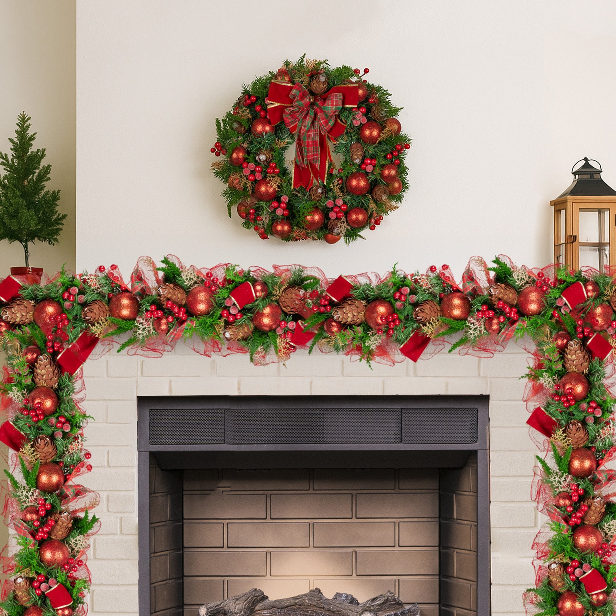 Christabelle 100cm Christmas Garland Lush Green Holiday Garland w/ Red Berries, Baubles & Pine Cones Pre-Decorated Festive Shelf or Banister Decoration 8