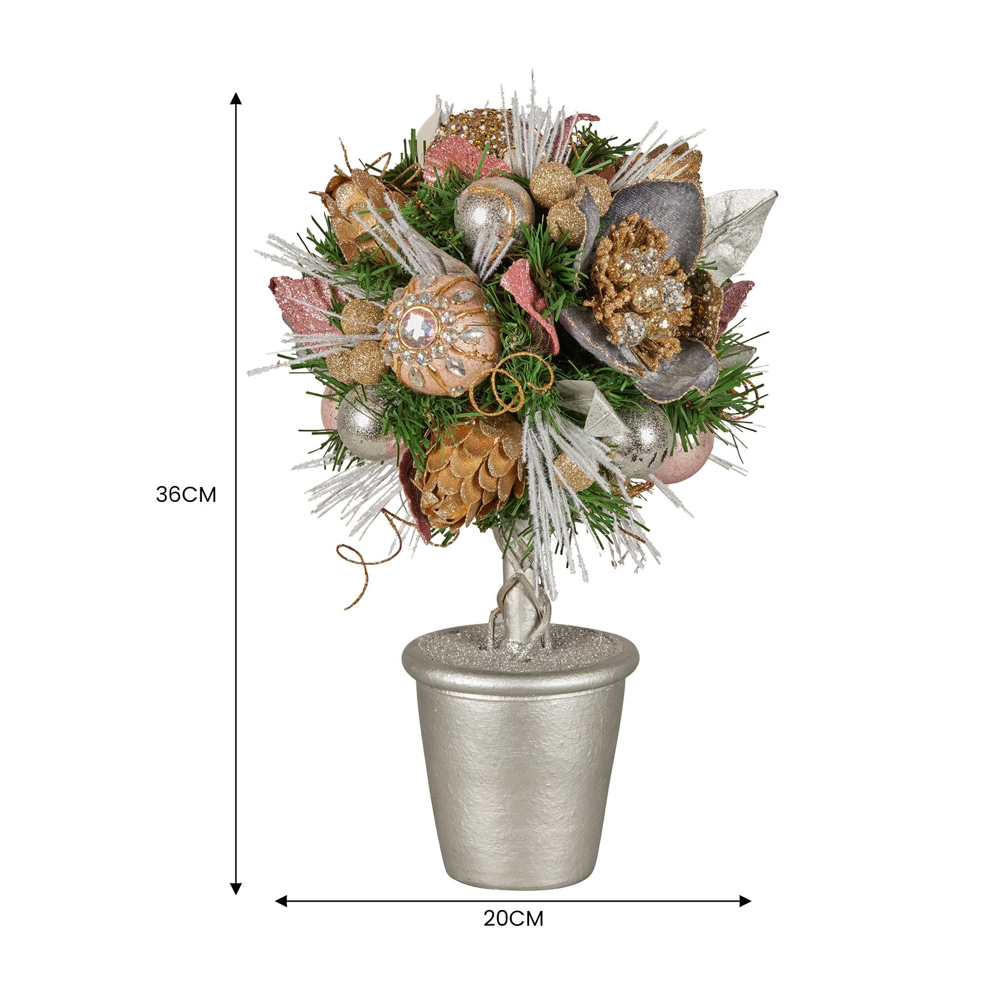 Christabelle 36cm Christmas Tabletop Topiary Tree Jewelled Baubles, Berries, Flowers and Pine Cones Festive Decoration 4