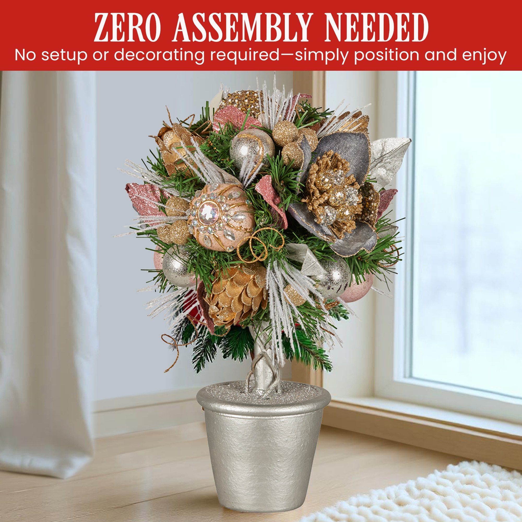 Christabelle 36cm Christmas Tabletop Topiary Tree Jewelled Baubles, Berries, Flowers and Pine Cones Festive Decoration 9