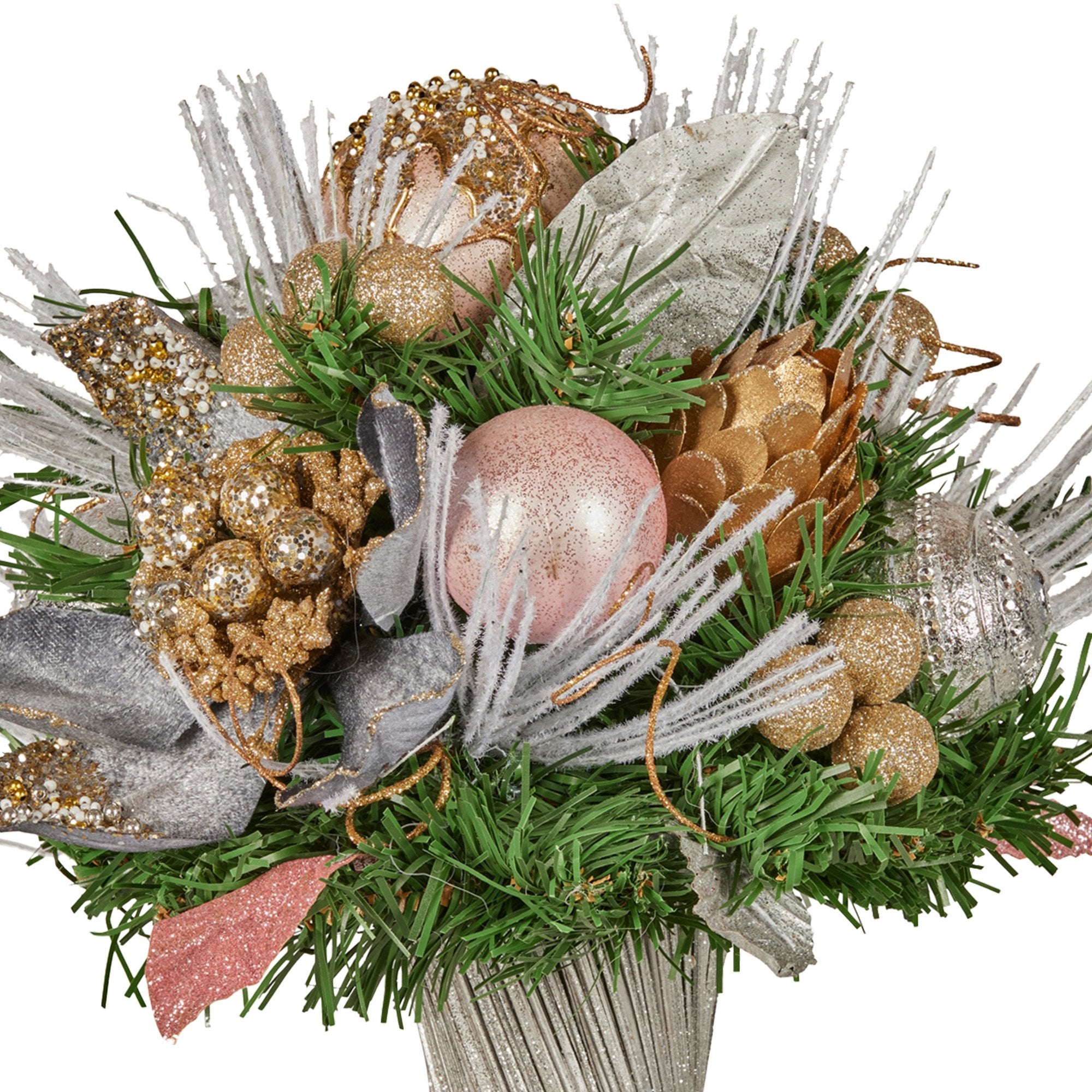 Christabelle 33cm Christmas Bouquet Pre Decorated Holiday Floral Arrangement w/Jewelled Baubles, Berries, Flowers & Pine 3