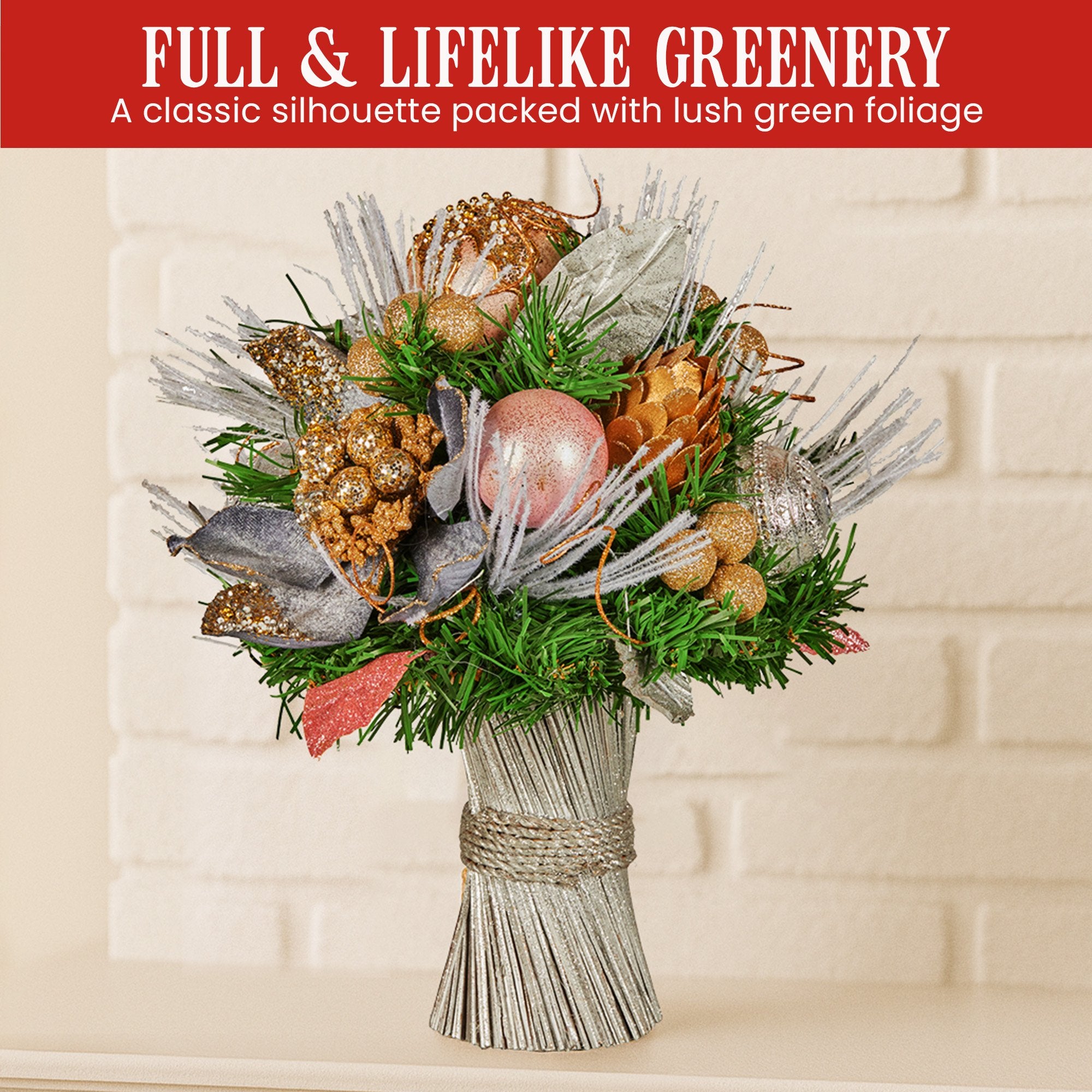 Christabelle 33cm Christmas Bouquet Pre Decorated Holiday Floral Arrangement w/Jewelled Baubles, Berries, Flowers & Pine 5