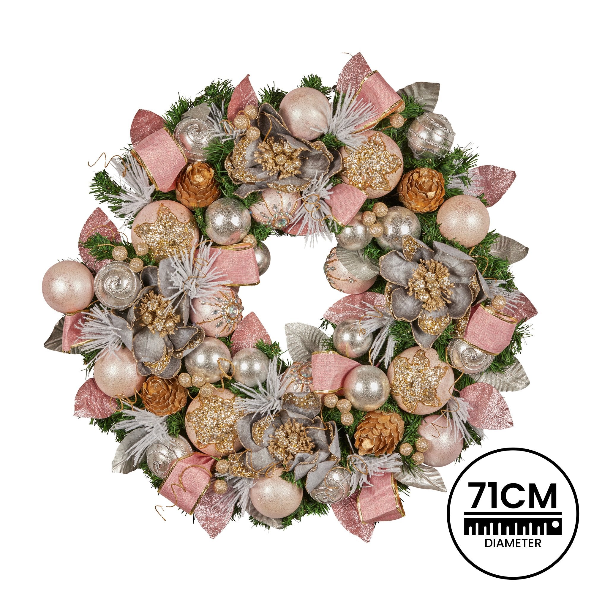 Christabelle 71cm Christmas Wreath Lush Green Holiday Door Wreath w/Jewelled Baubles, Foliage, Flowers, Ribbon & Berries 4