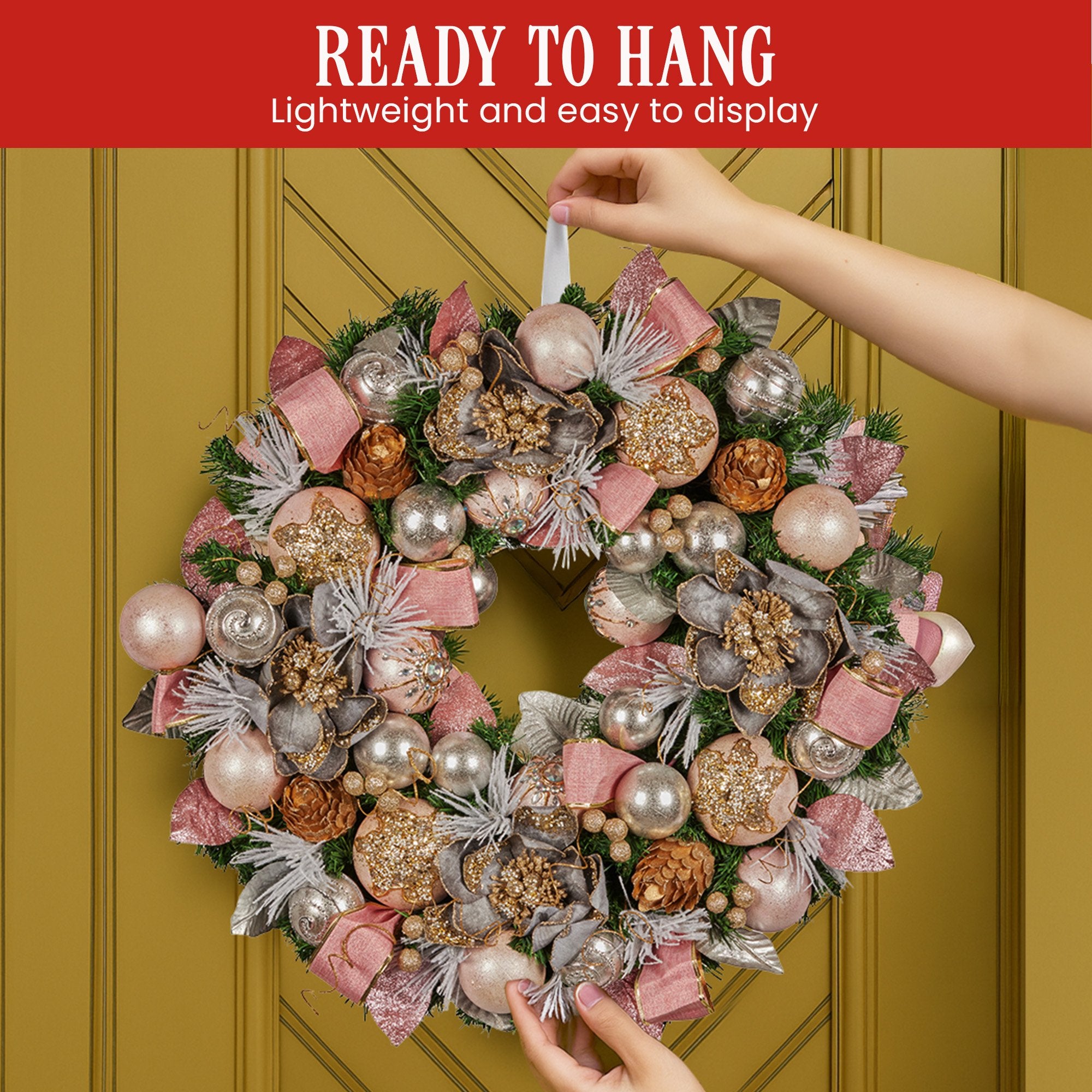 Christabelle 71cm Christmas Wreath Lush Green Holiday Door Wreath w/Jewelled Baubles, Foliage, Flowers, Ribbon & Berries 8