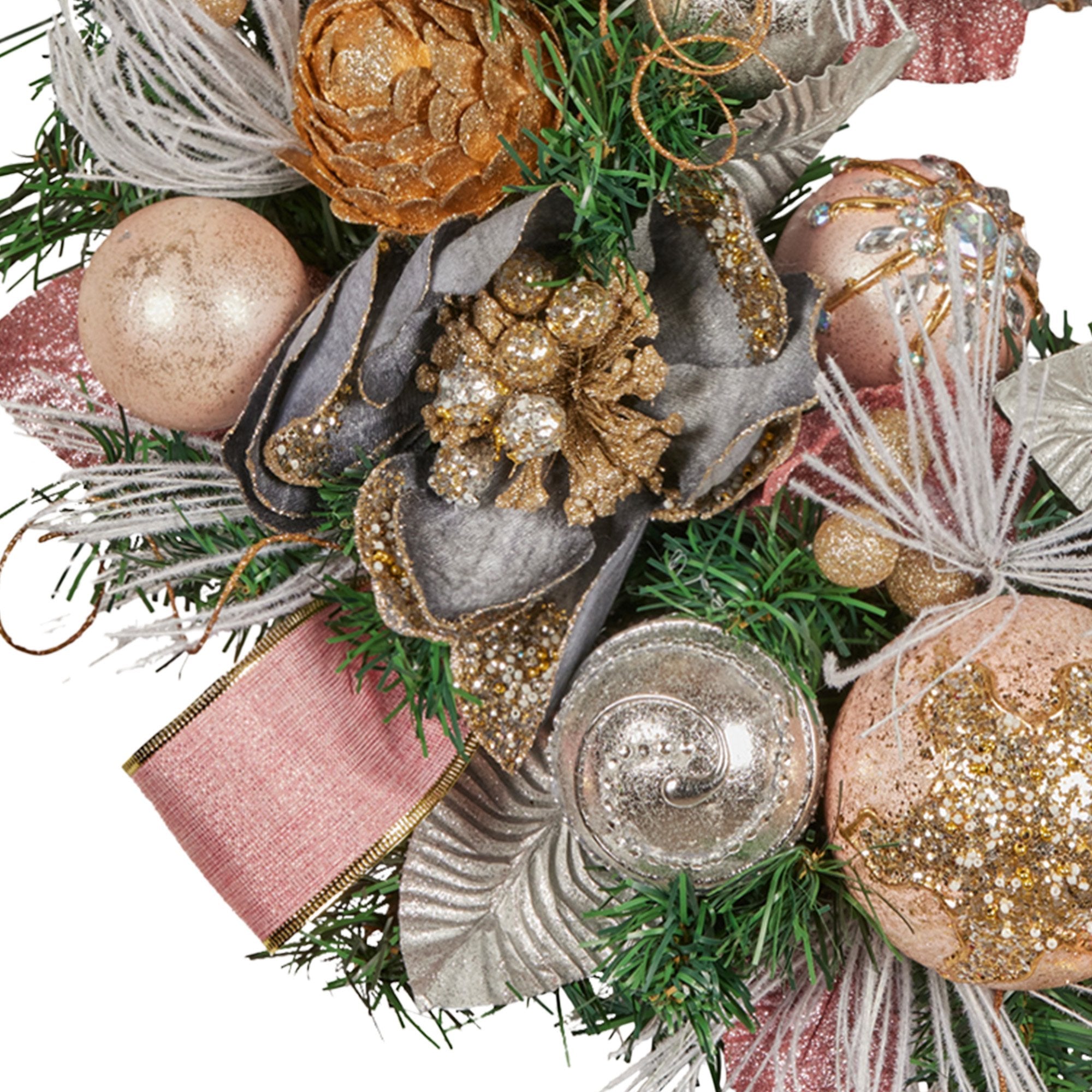 Christabelle 56cm Christmas Wreath Lush Green Holiday Door Wreath w/Jewelled Baubles, Foliage, Flowers, Pine Cones, Ribb 3