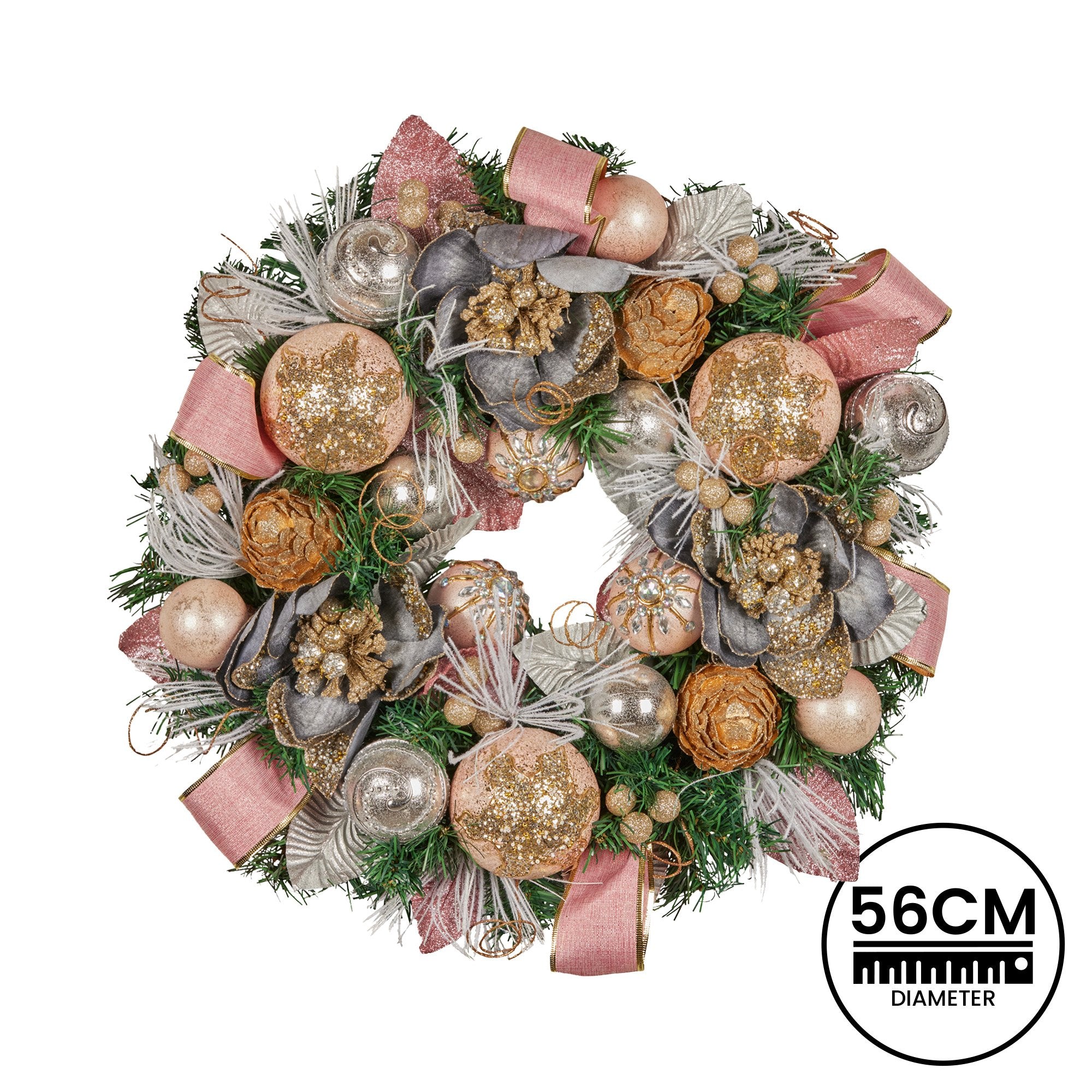 Christabelle 56cm Christmas Wreath Lush Green Holiday Door Wreath w/Jewelled Baubles, Foliage, Flowers, Pine Cones, Ribb 4