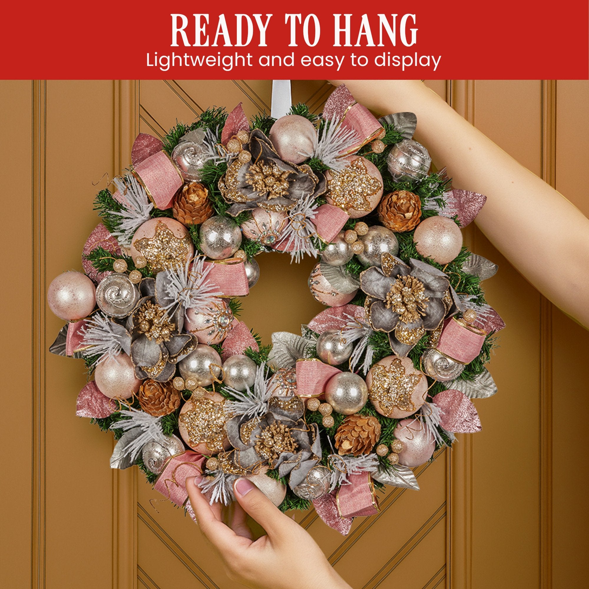 Christabelle 56cm Christmas Wreath Lush Green Holiday Door Wreath w/Jewelled Baubles, Foliage, Flowers, Pine Cones, Ribb 8