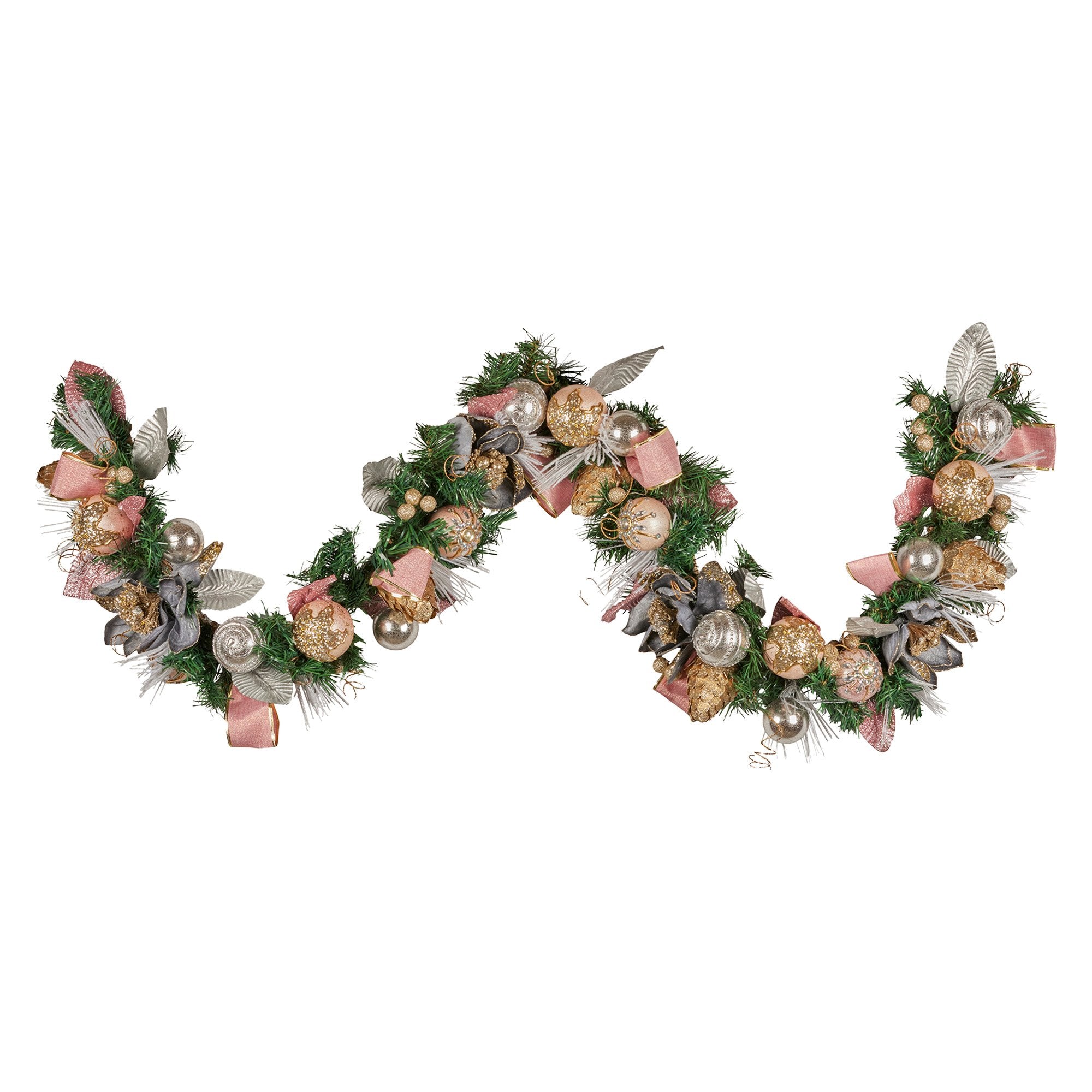 Christabelle 185cm Christmas Garland Lush Green Holiday Door Garland w/Jewelled Baubles, Flowers, Ribbon & Berries