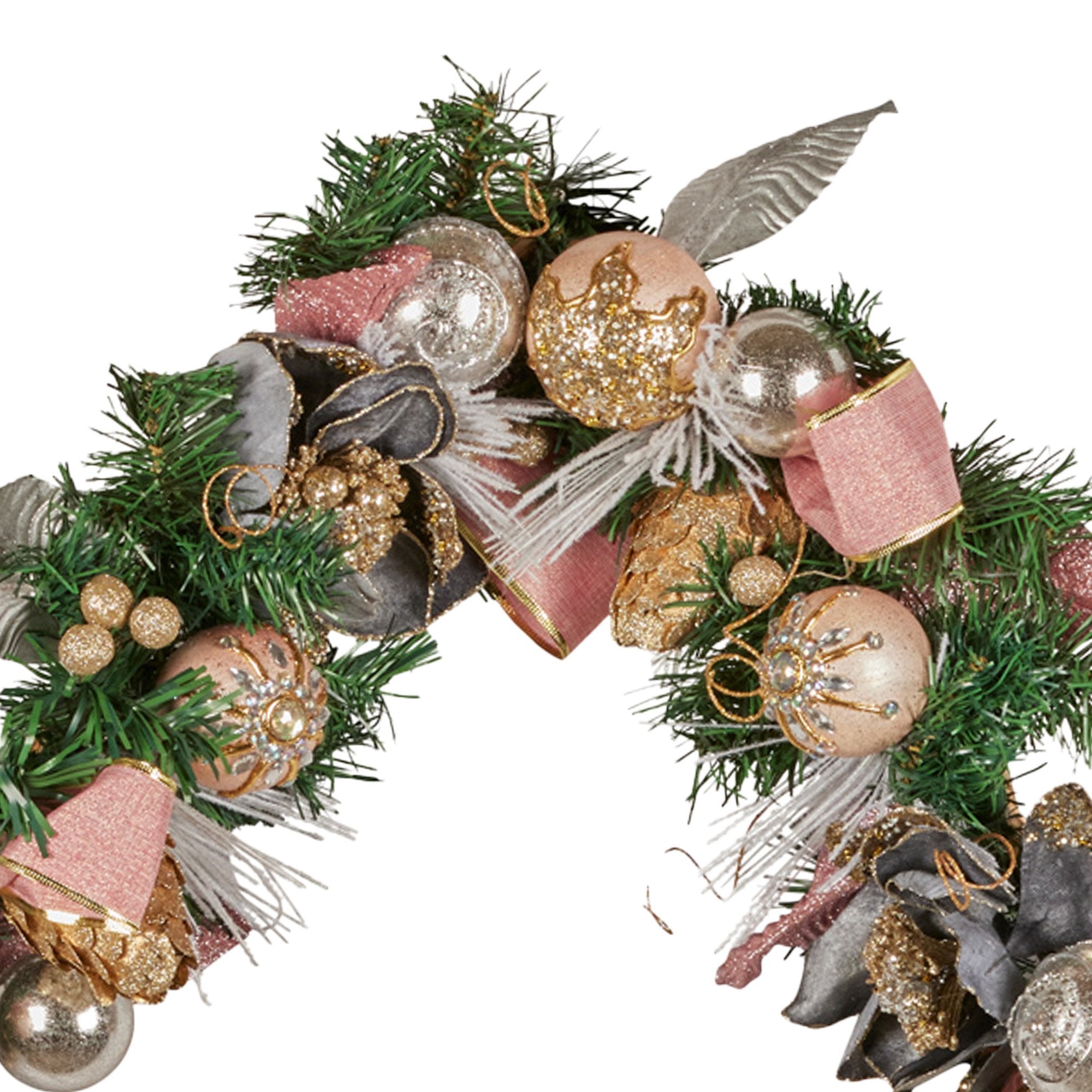 Christabelle 185cm Christmas Garland Lush Green Holiday Door Garland w/Jewelled Baubles, Flowers, Ribbon & Berries 3