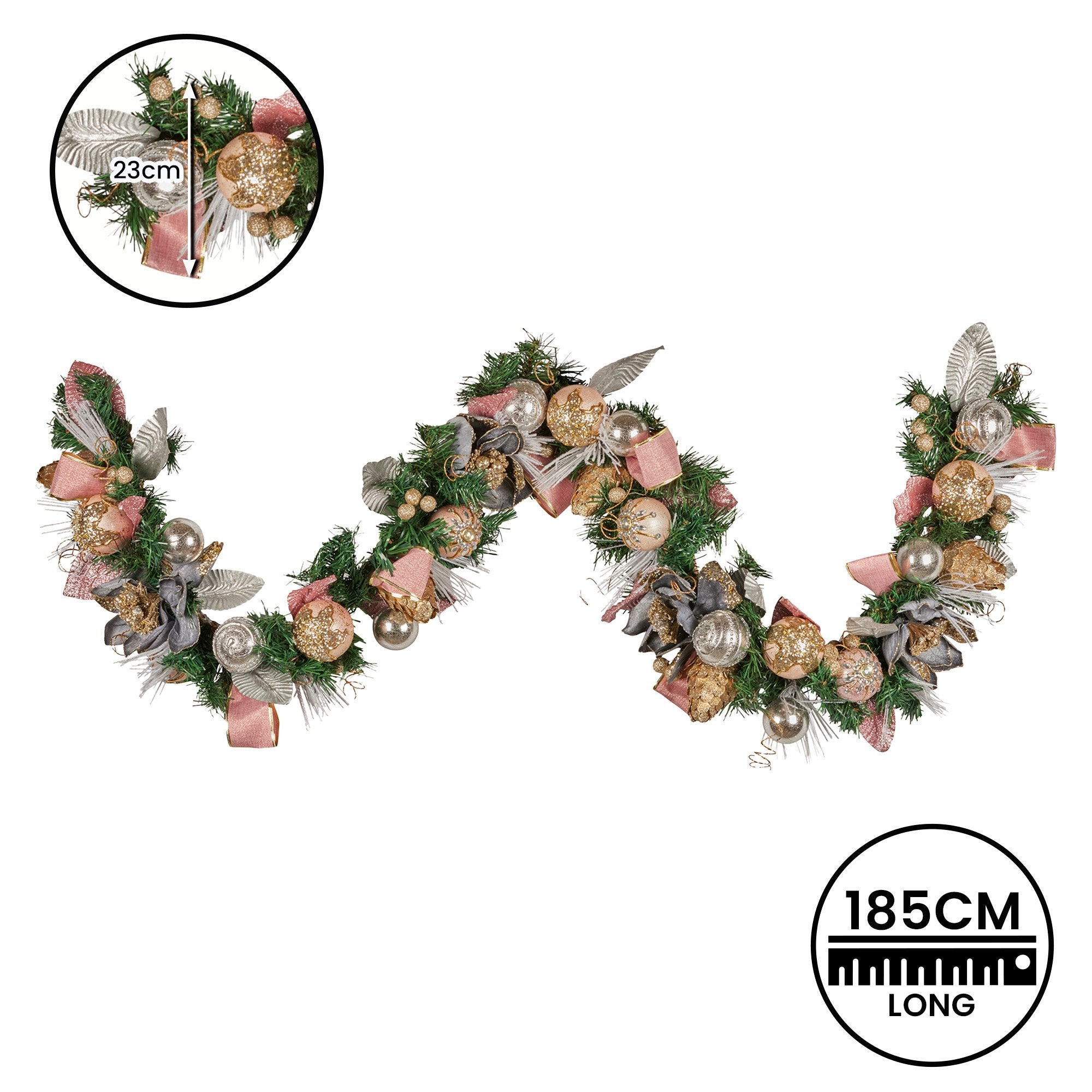 Christabelle 185cm Christmas Garland Lush Green Holiday Door Garland w/Jewelled Baubles, Flowers, Ribbon & Berries 4