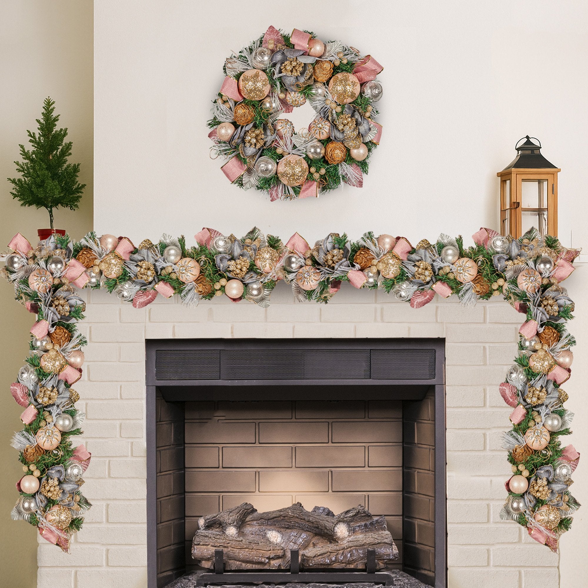 Christabelle 185cm Christmas Garland Lush Green Holiday Door Garland w/Jewelled Baubles, Flowers, Ribbon & Berries 8