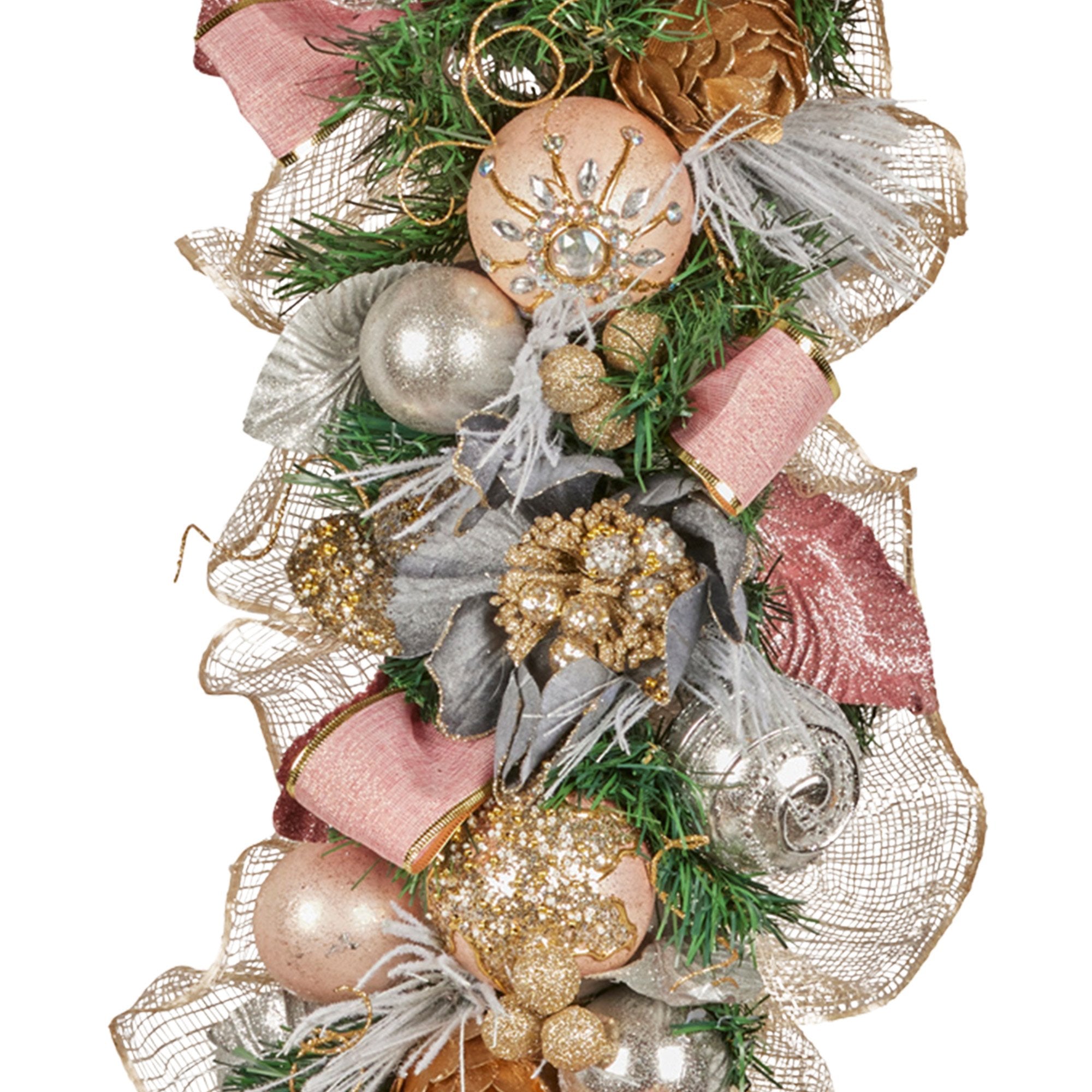 Christabelle 100cm Christmas Garland Lush Green Holiday Door Garland w/Jewelled Baubles & Berries Pre Decorated Festive 3
