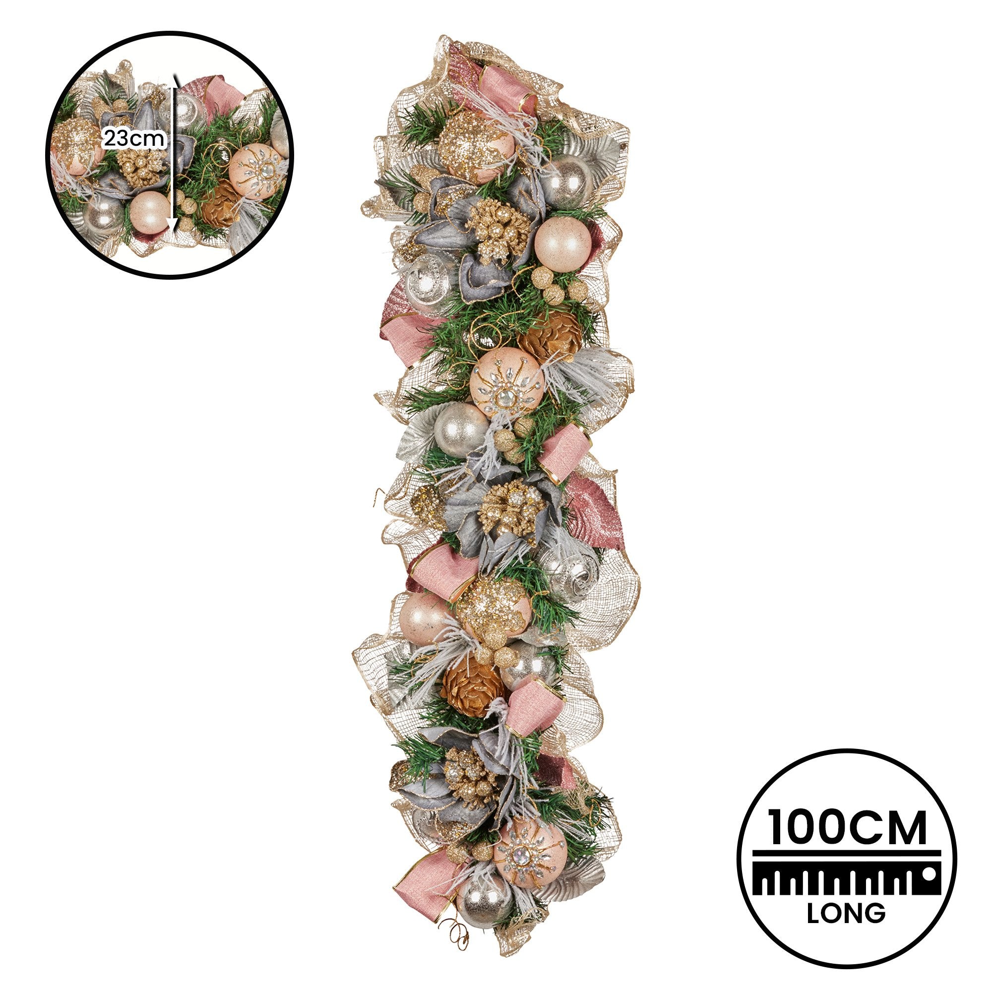 Christabelle 100cm Christmas Garland Lush Green Holiday Door Garland w/Jewelled Baubles & Berries Pre Decorated Festive 4