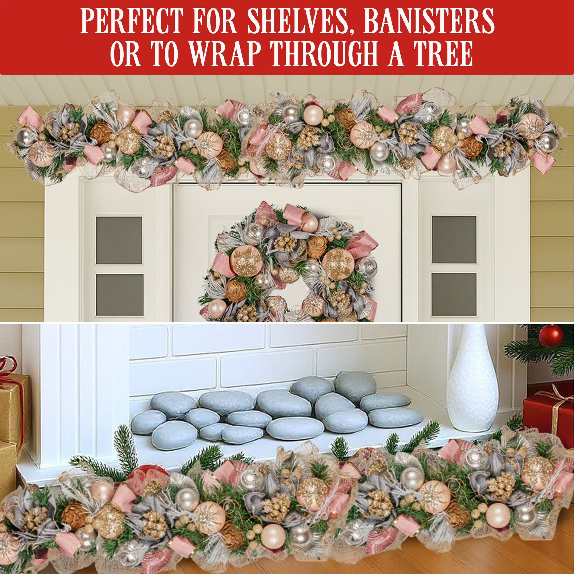 Christabelle 100cm Christmas Garland Lush Green Holiday Door Garland w/Jewelled Baubles & Berries Pre Decorated Festive 7