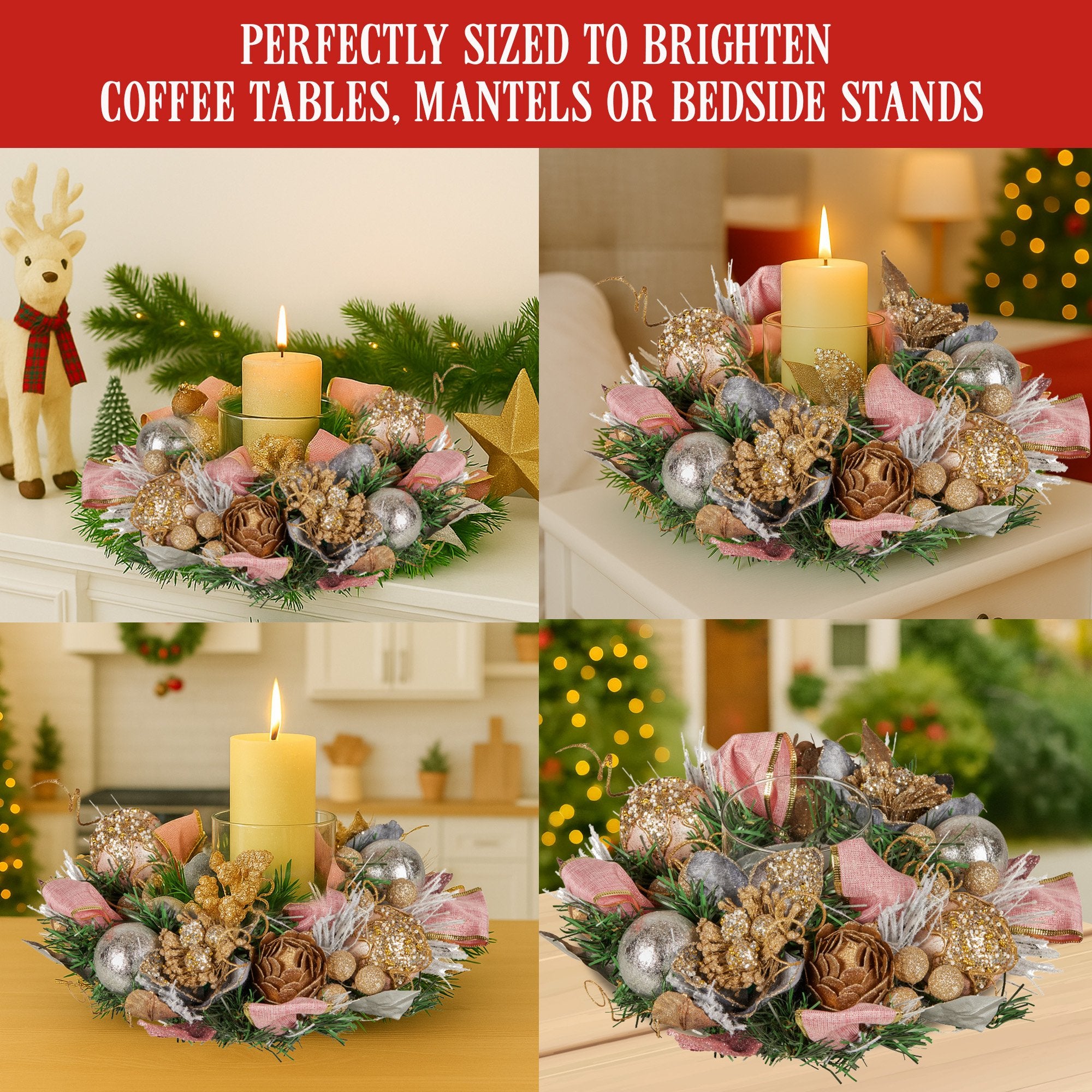 Christabelle 26cm Christmas Centrepiece Lush Green Holiday w/Jewelled Baubles, Foliage, Flowers, Pine Cones, Ribbon 7