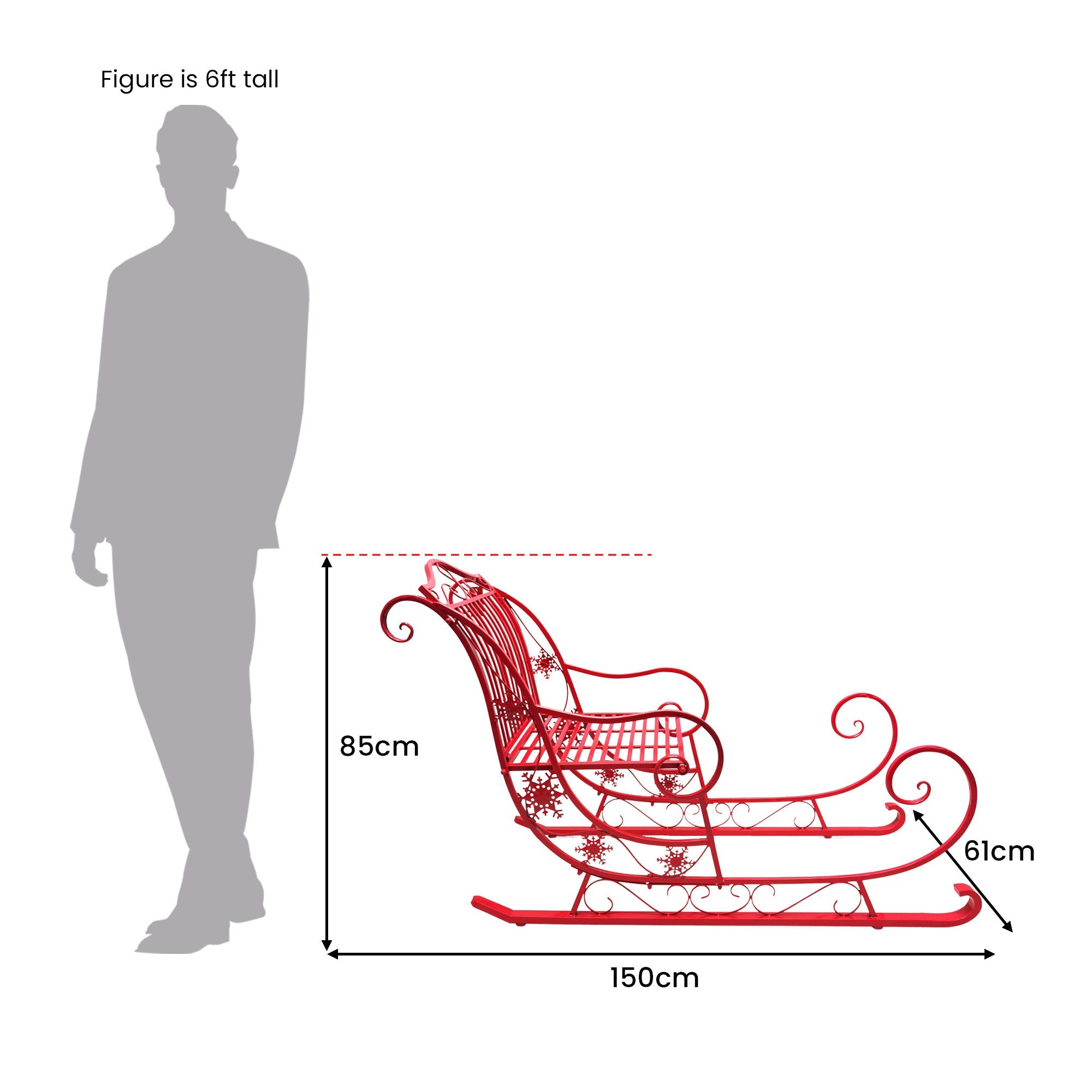 Christabelle Christmas Sleigh With Red Finish - Metal 150cm 4