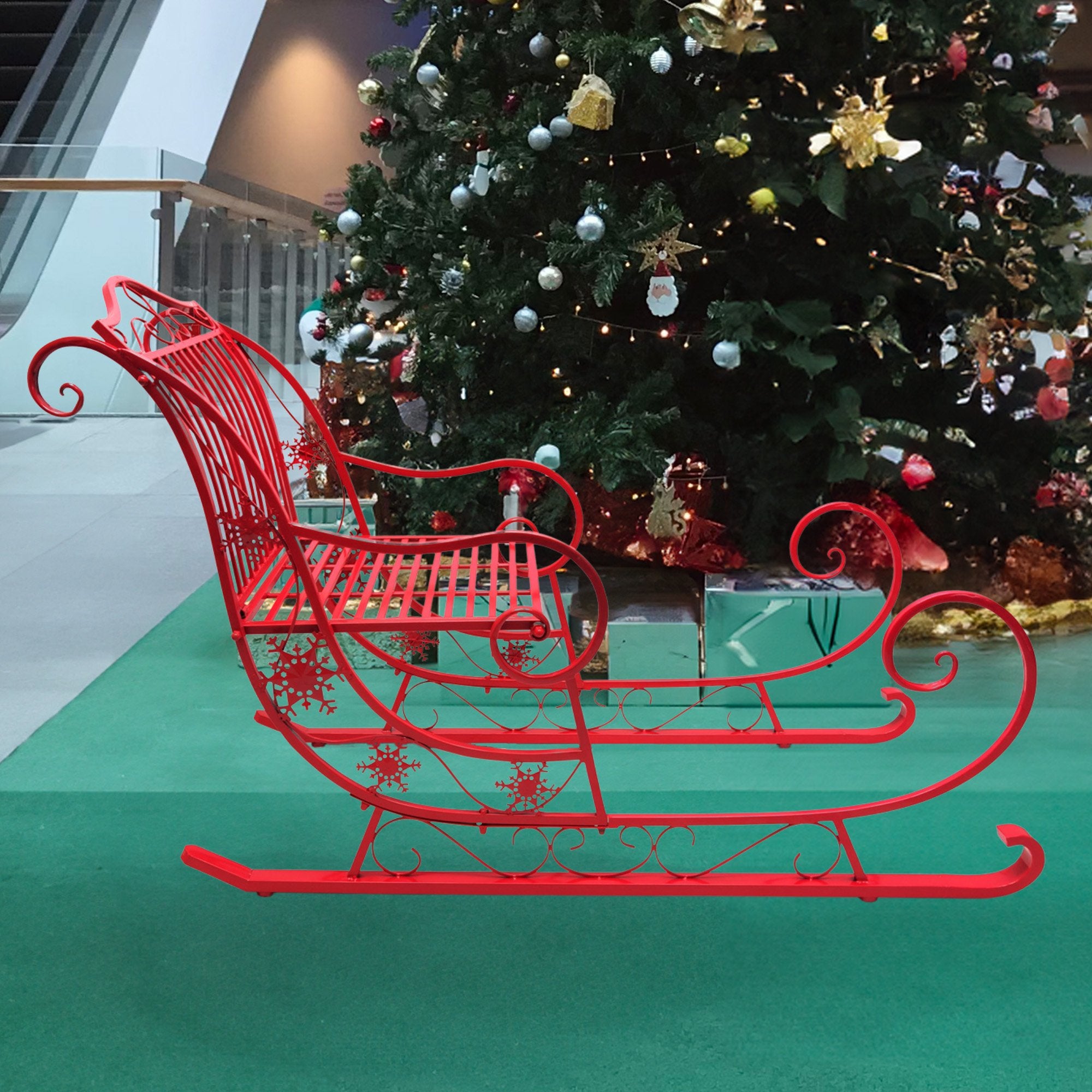 Christabelle Christmas Sleigh With Red Finish - Metal 150cm 6