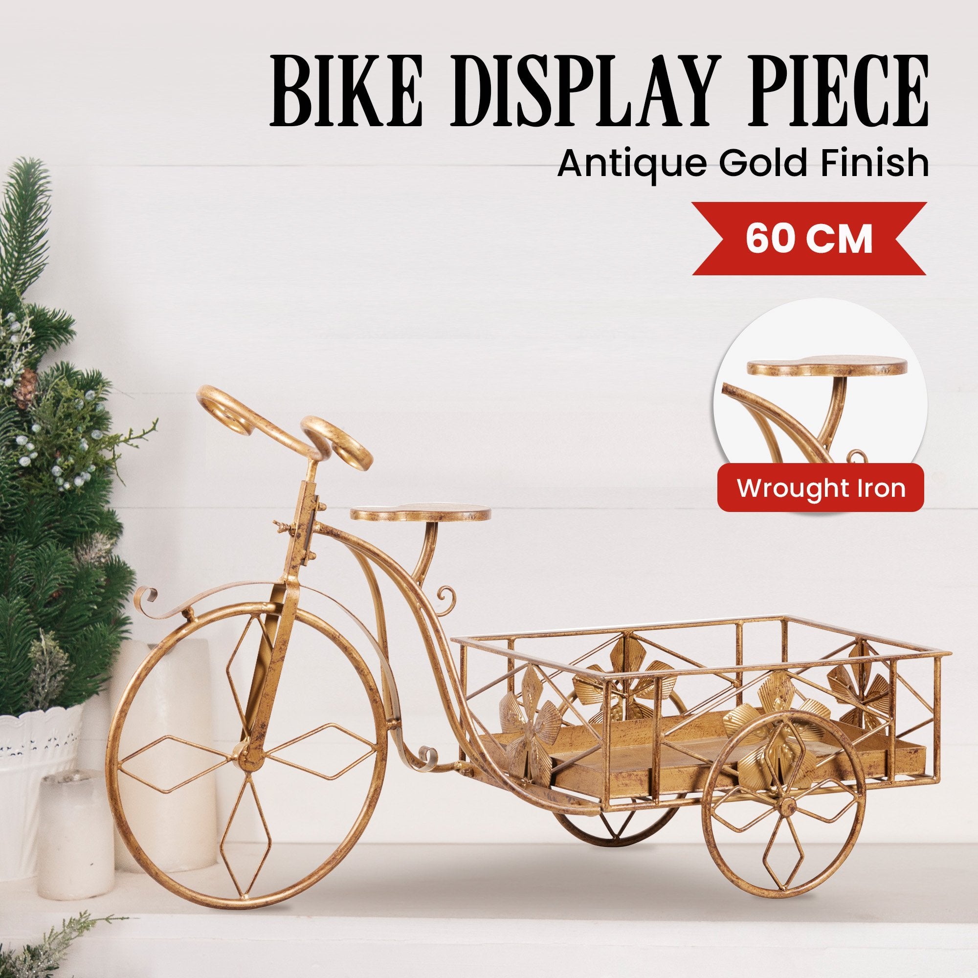 Christabelle Antique Gold Metal Art Iron Wrought Material Bicycle Display Christmas Decor