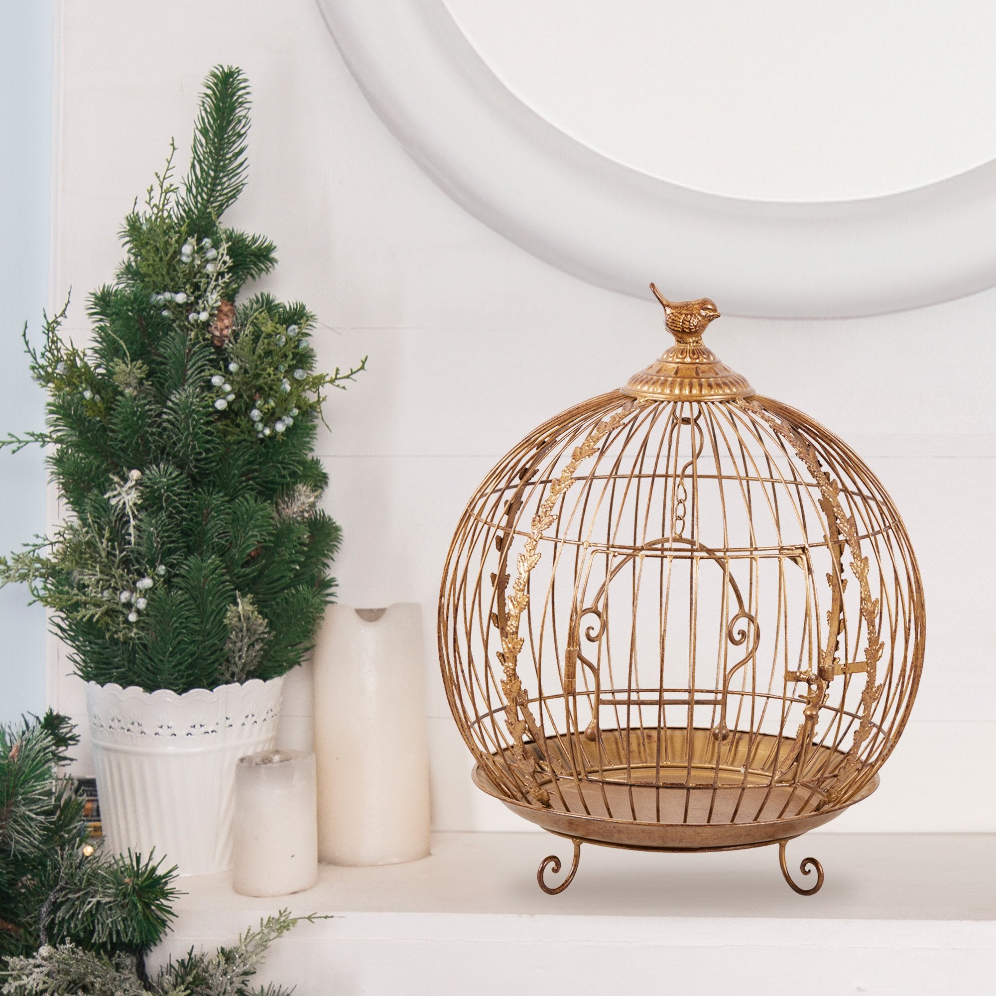 Christabelle Antique Gold Metal Art Iron Wrought Material Bird Cage Display Christmas Decor 7