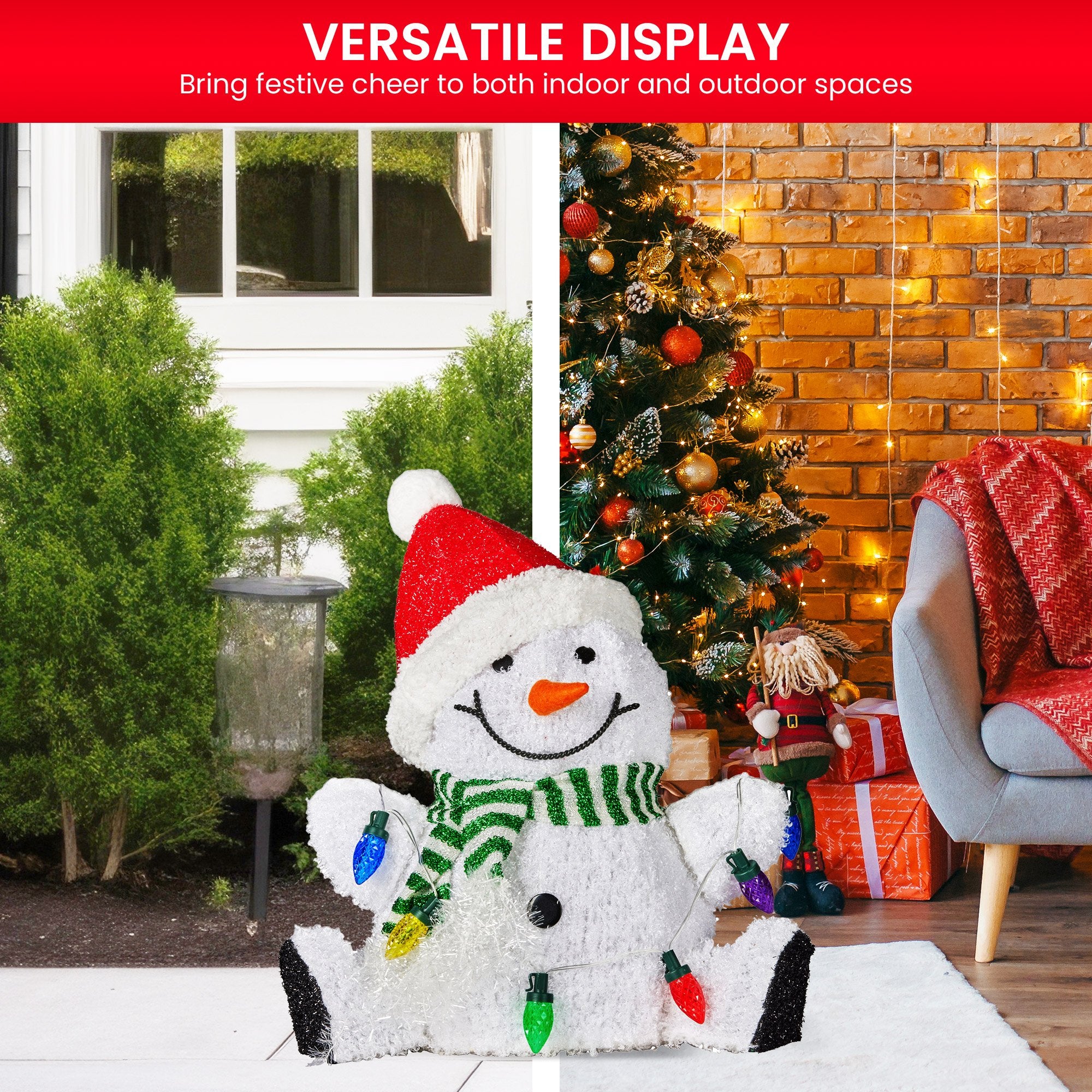 Christabelle Sitting Christmas Snowman Display With Lights - 40cm 6
