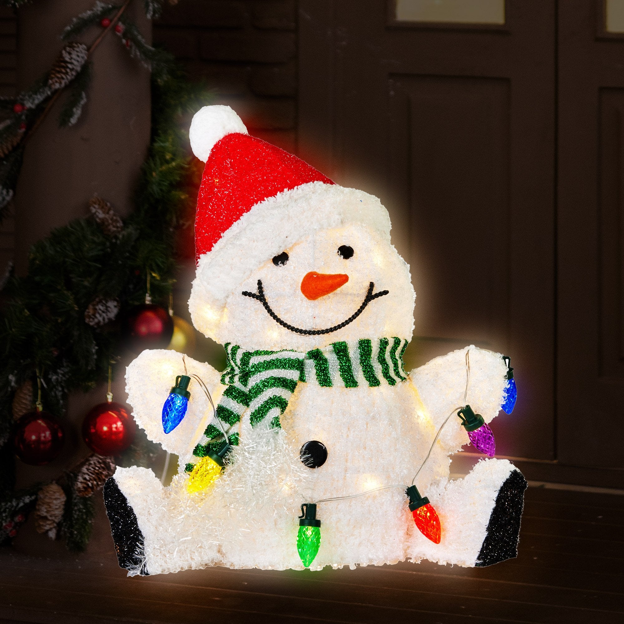 Christabelle Sitting Christmas Snowman Display With Lights - 40cm 7