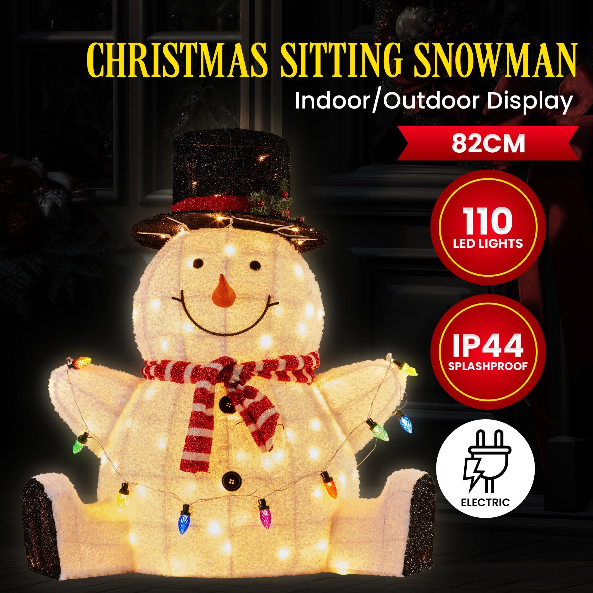 Christabelle 82cm Sitting Snowman Christmas Display with Lights 3