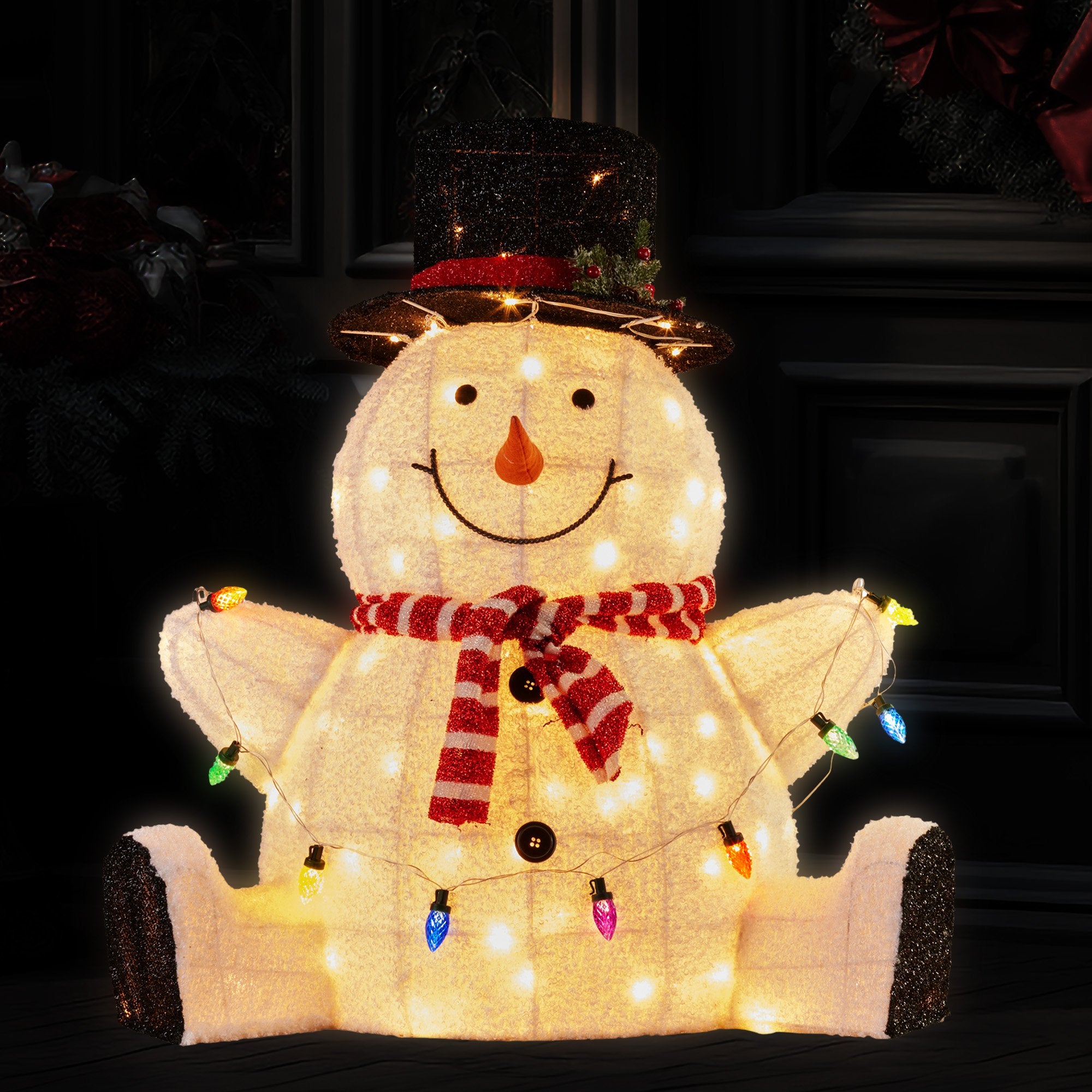 Christabelle 82cm Sitting Snowman Christmas Display with Lights 7