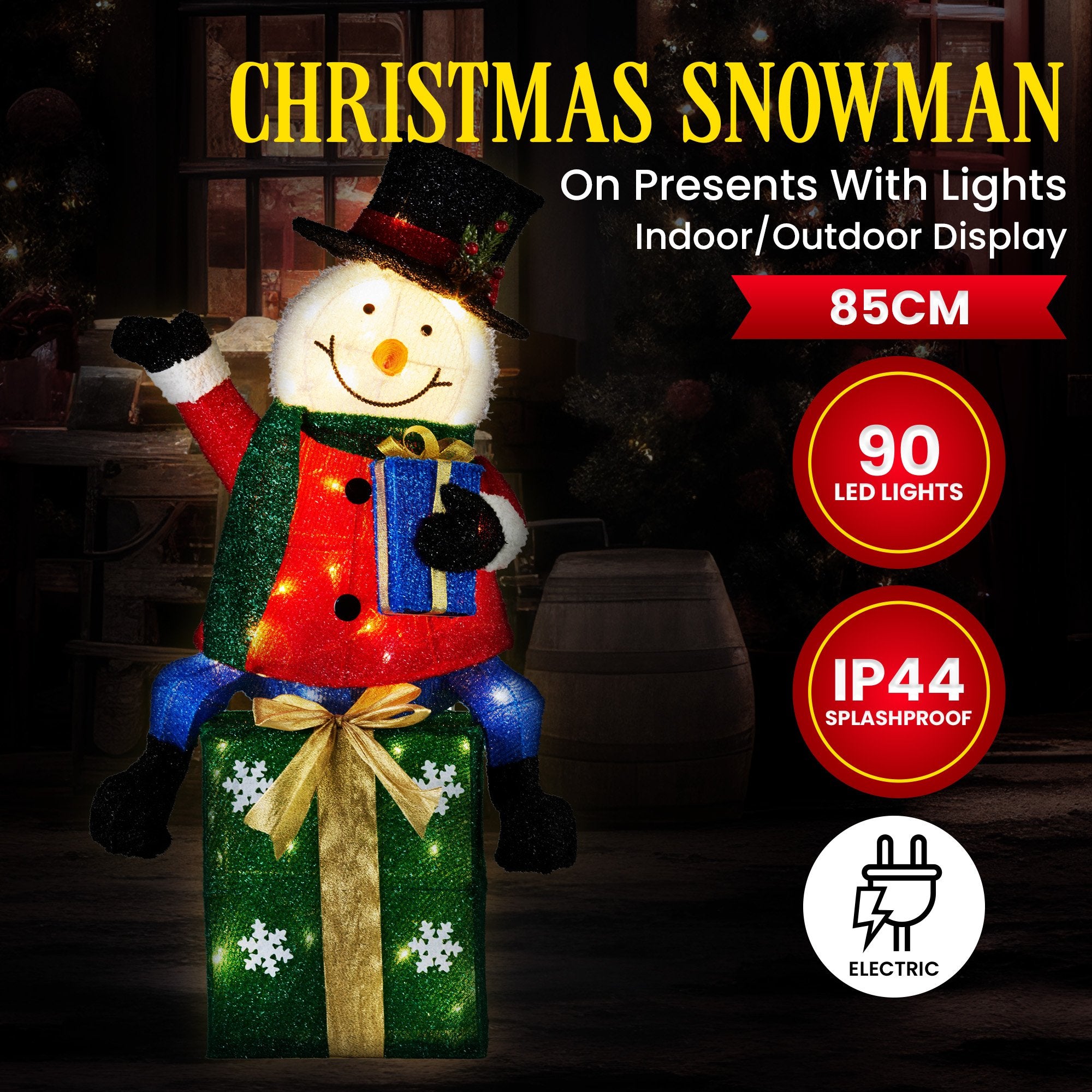 Christabelle 85cm Christmas Snowman On Presents Display with Lights 3