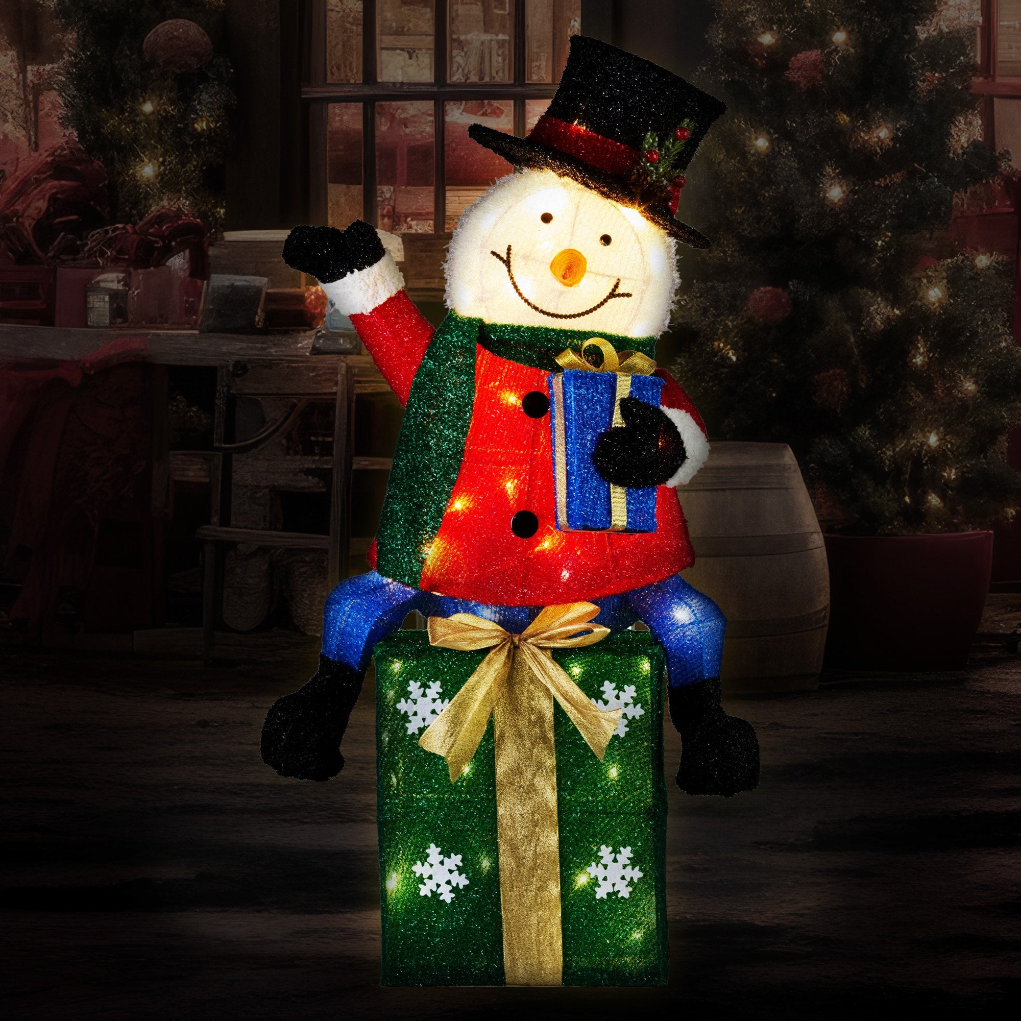 Christabelle 85cm Christmas Snowman On Presents Display with Lights 7