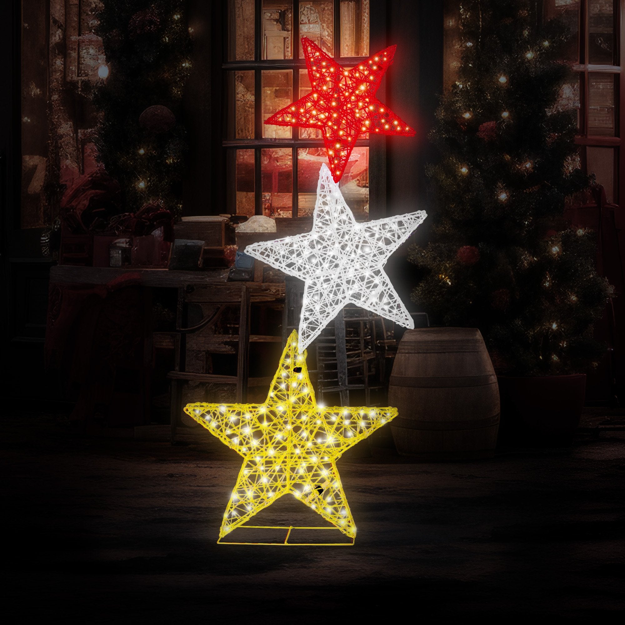 Christabelle 120cm Triple Star Christmas Display with Lights 6