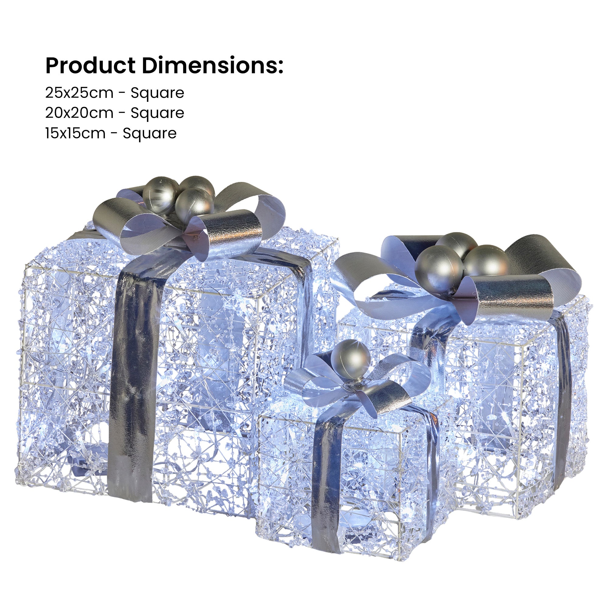 Christabelle Swishmas Set Of 3 Christmas Gift Boxes With Lights With Jewelled Wire And Silver Bows 4