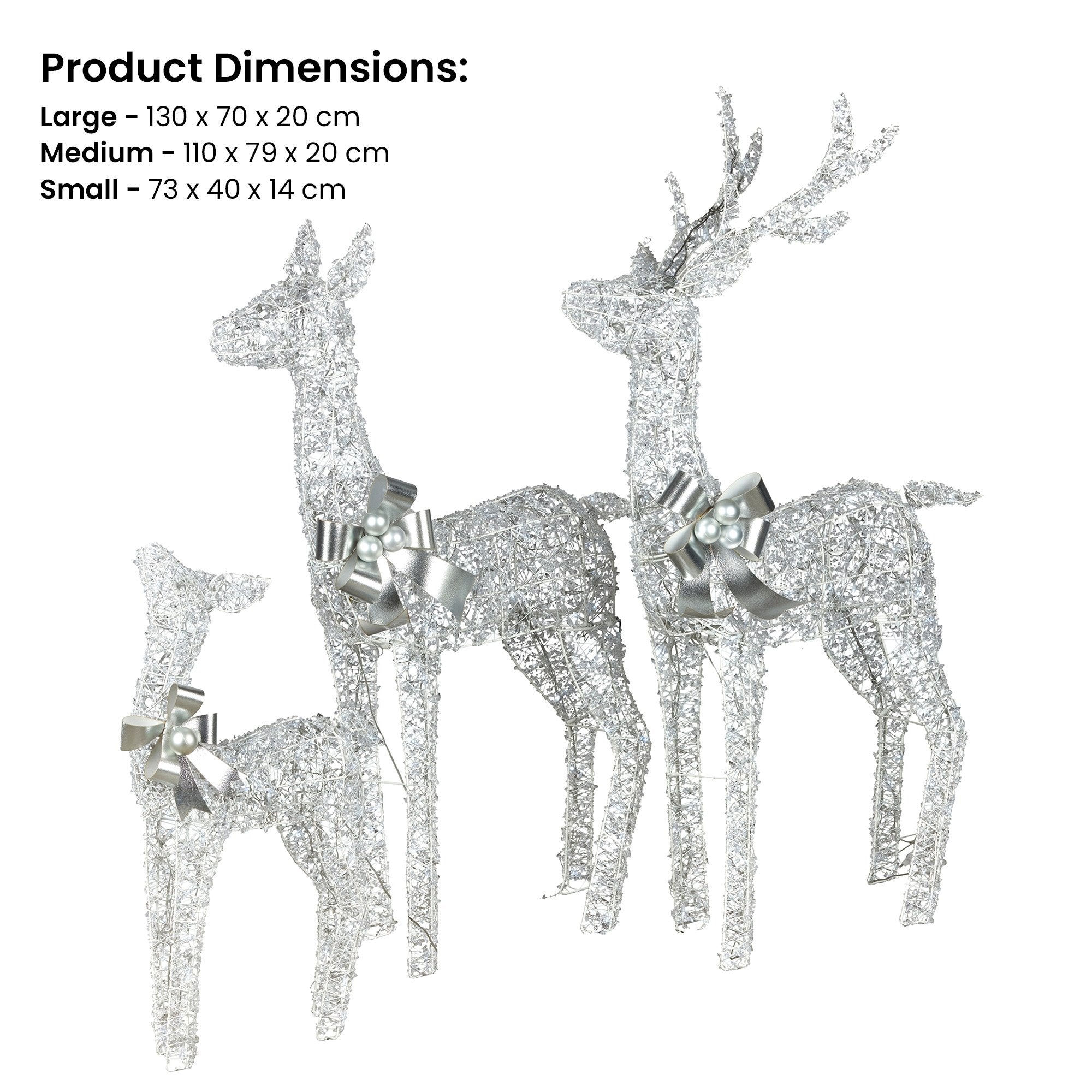Christabelle Christmas Reindeer Display Set 3 Indoor & Outdoor Decorations Acrylic Beads Cool White LED Lights Silver 3