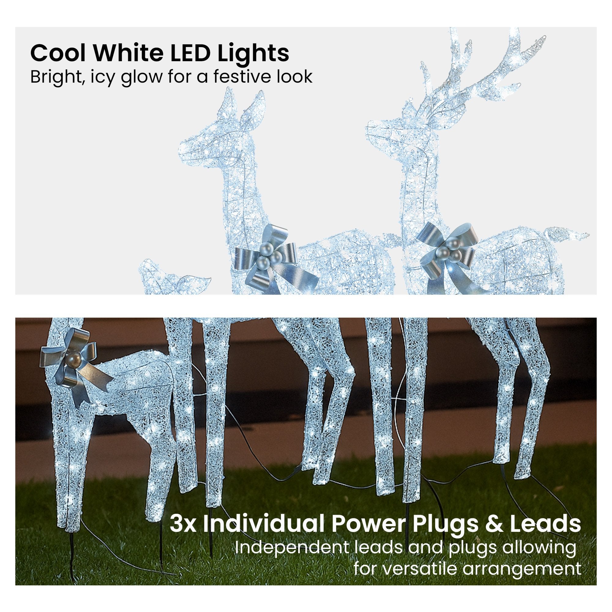 Christabelle Christmas Reindeer Display Set 3 Indoor & Outdoor Decorations Acrylic Beads Cool White LED Lights Silver 5