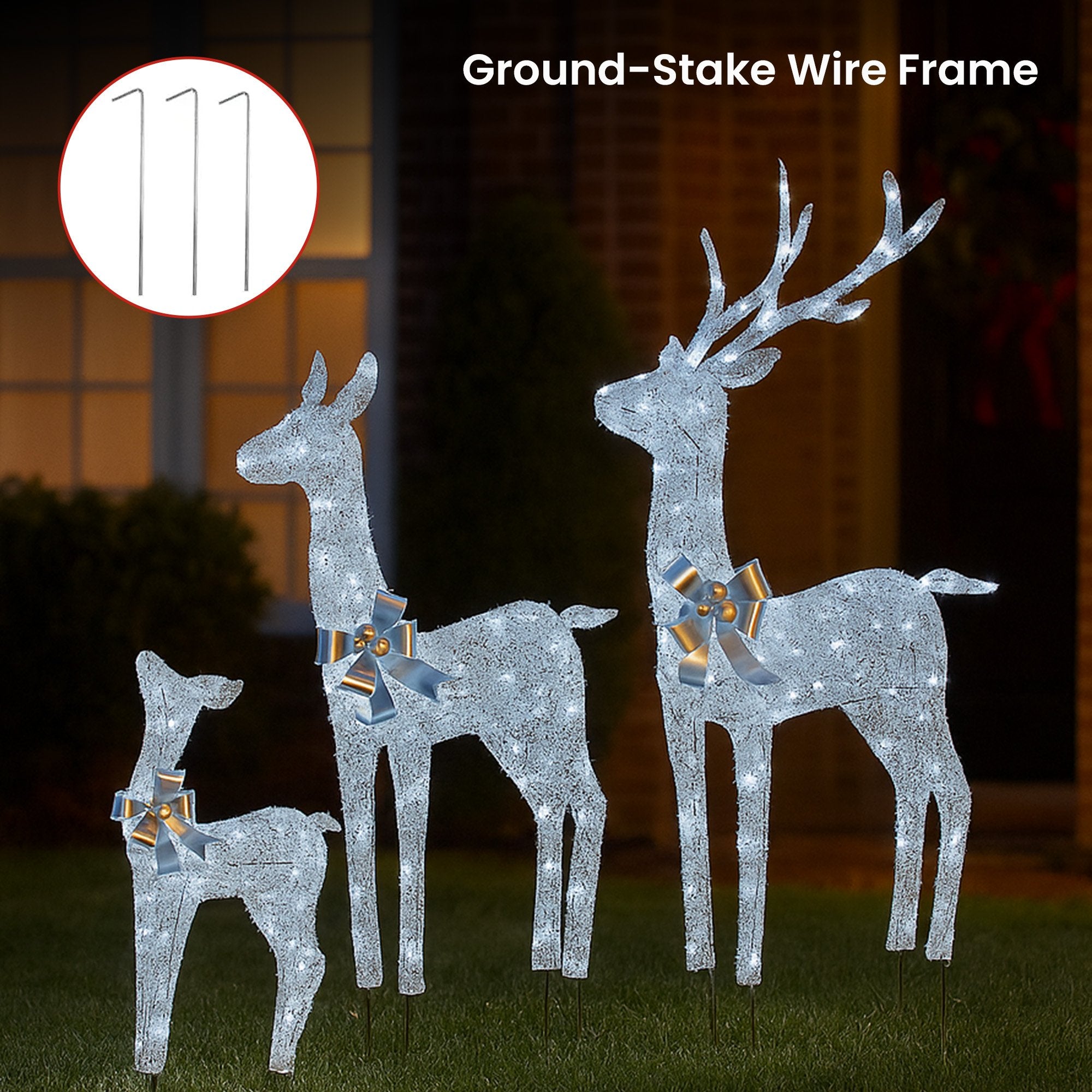 Christabelle Christmas Reindeer Display Set 3 Indoor & Outdoor Decorations Acrylic Beads Cool White LED Lights Silver 6