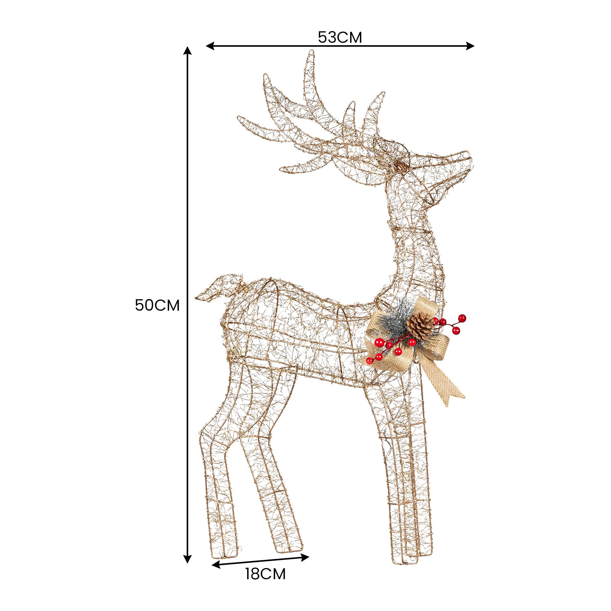 Christabelle Light Up Christmas Reindeer Display Indoor & Outdoor Decoration Warm White LED Lights Gold Bow Wire Frame 3