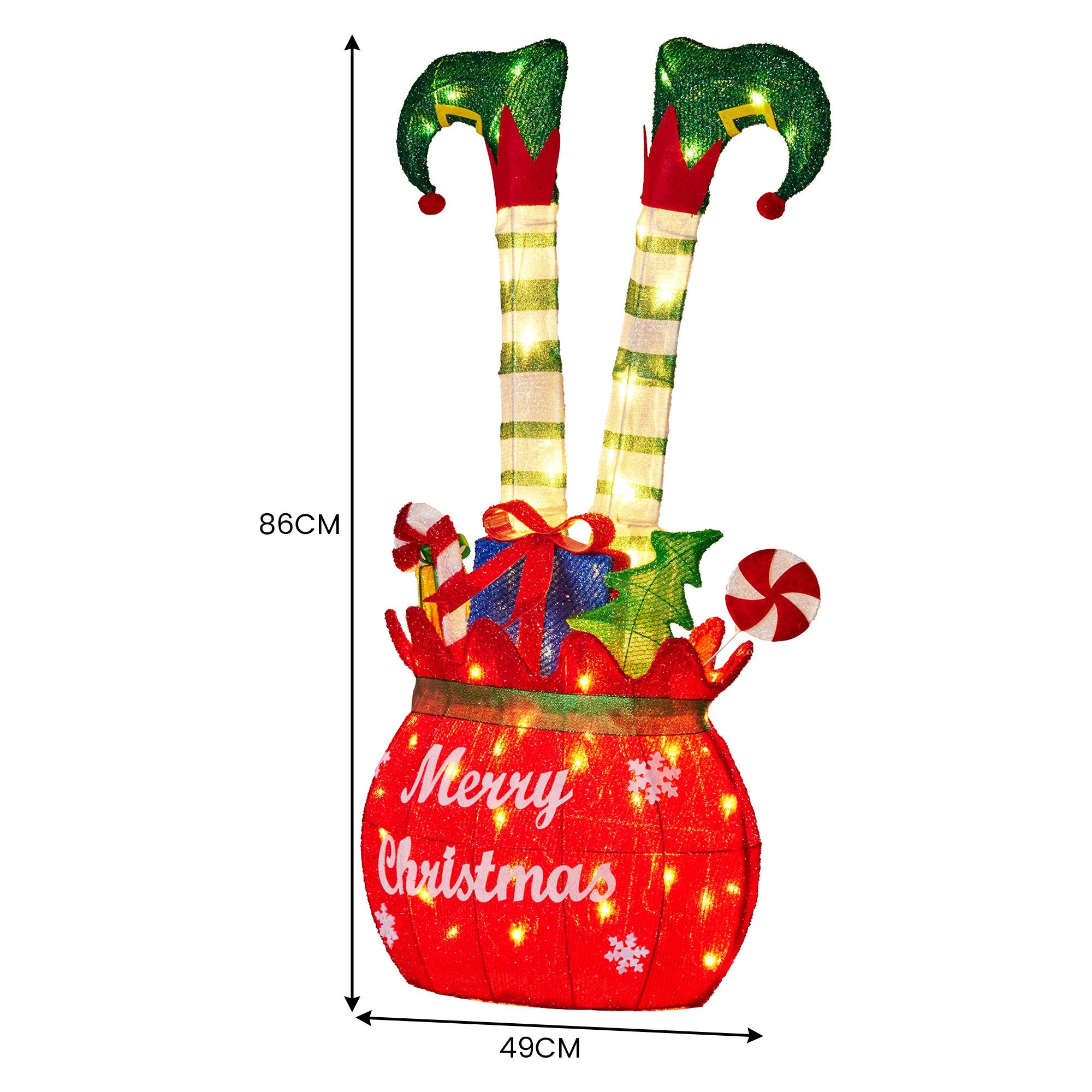 Christabelle Elf in Gift Sack Christmas Display Warm White LED Lights 86cm for Decoration w/Wire Frame Construction 3